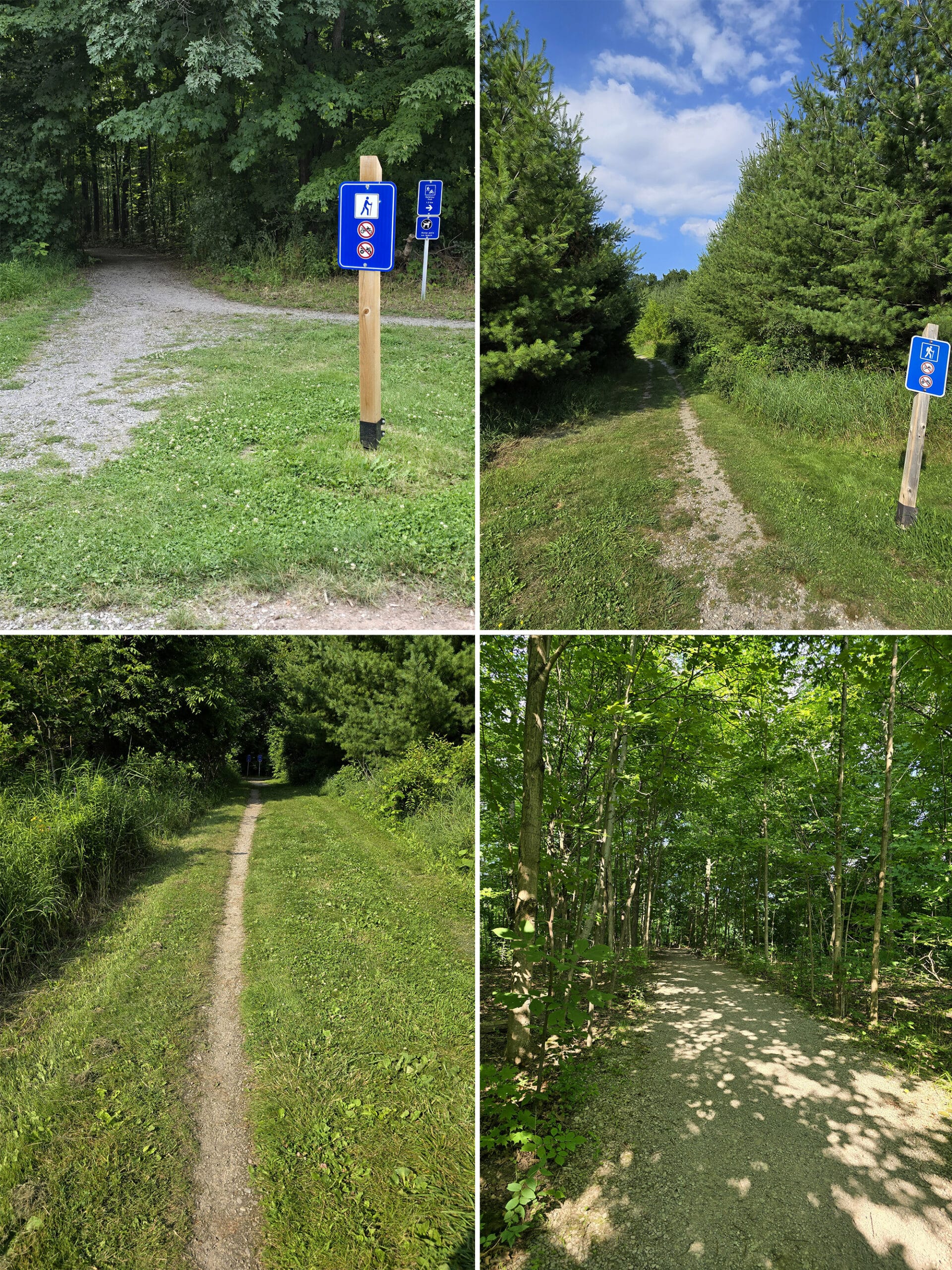 4 part image showing various views of the path on the Gateway Trail.