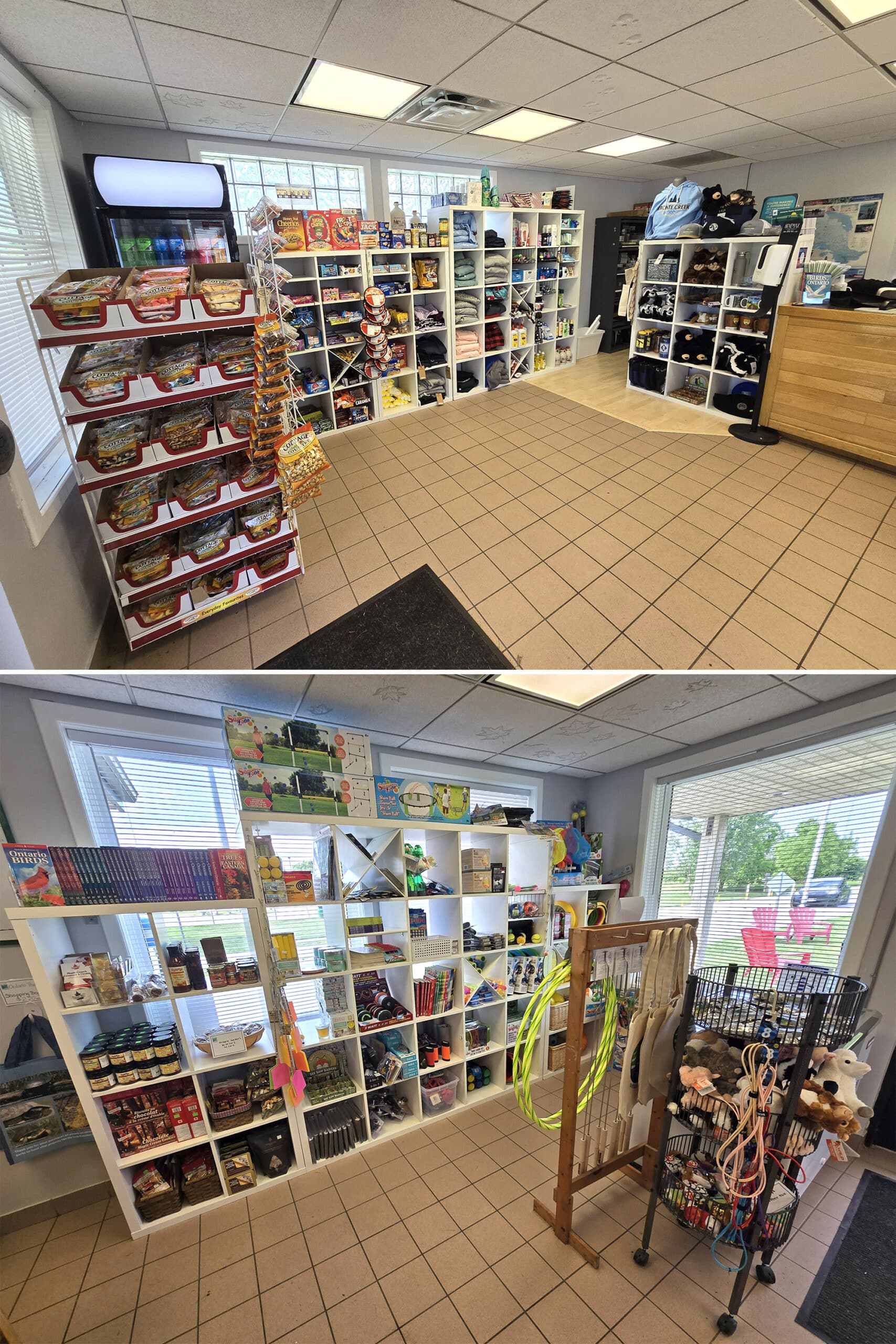 2 part image showing different views of the Bronte Creek Provincial Park store.