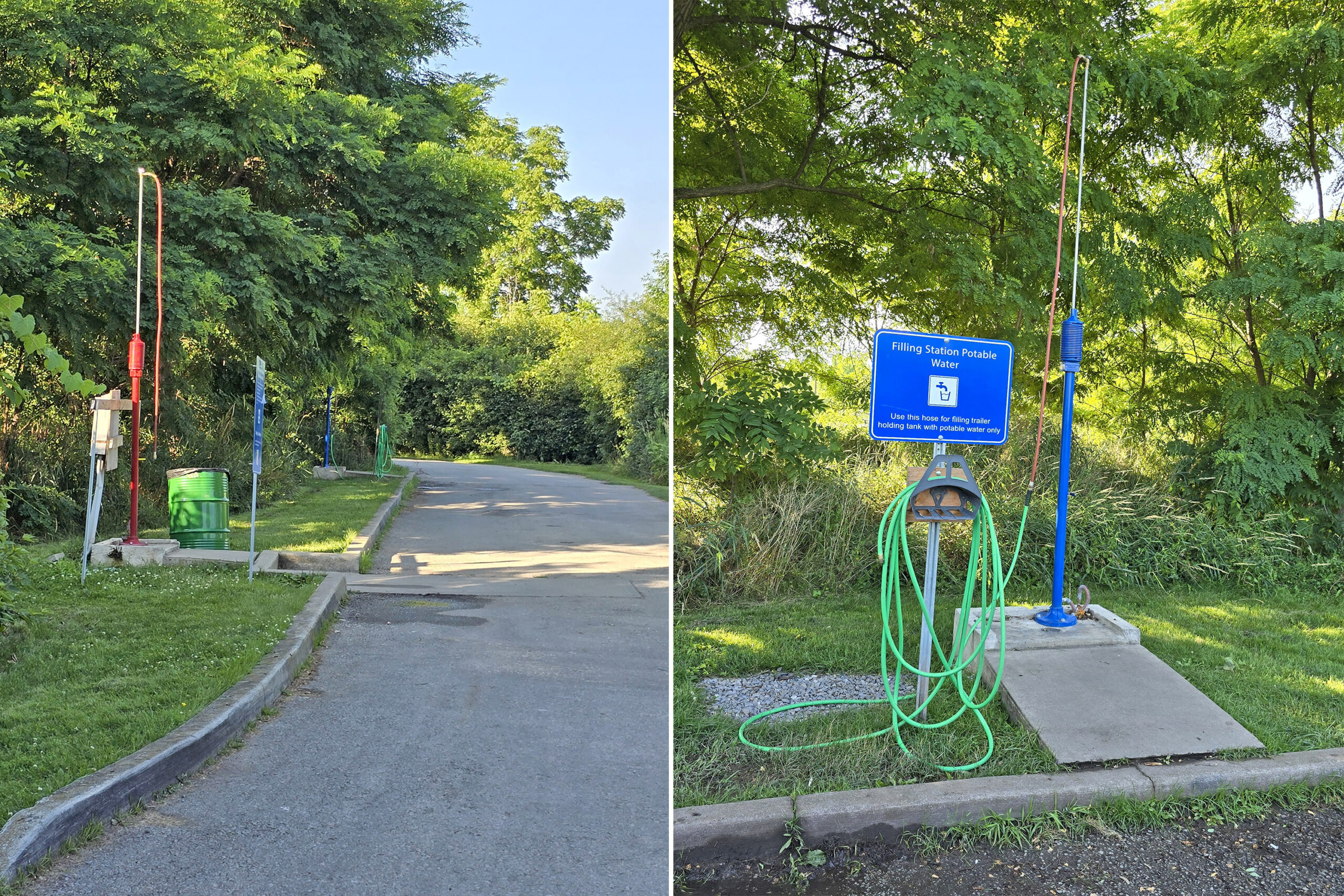 2 part image showing the dump and fill station at Bronte Creek Provincial Park.