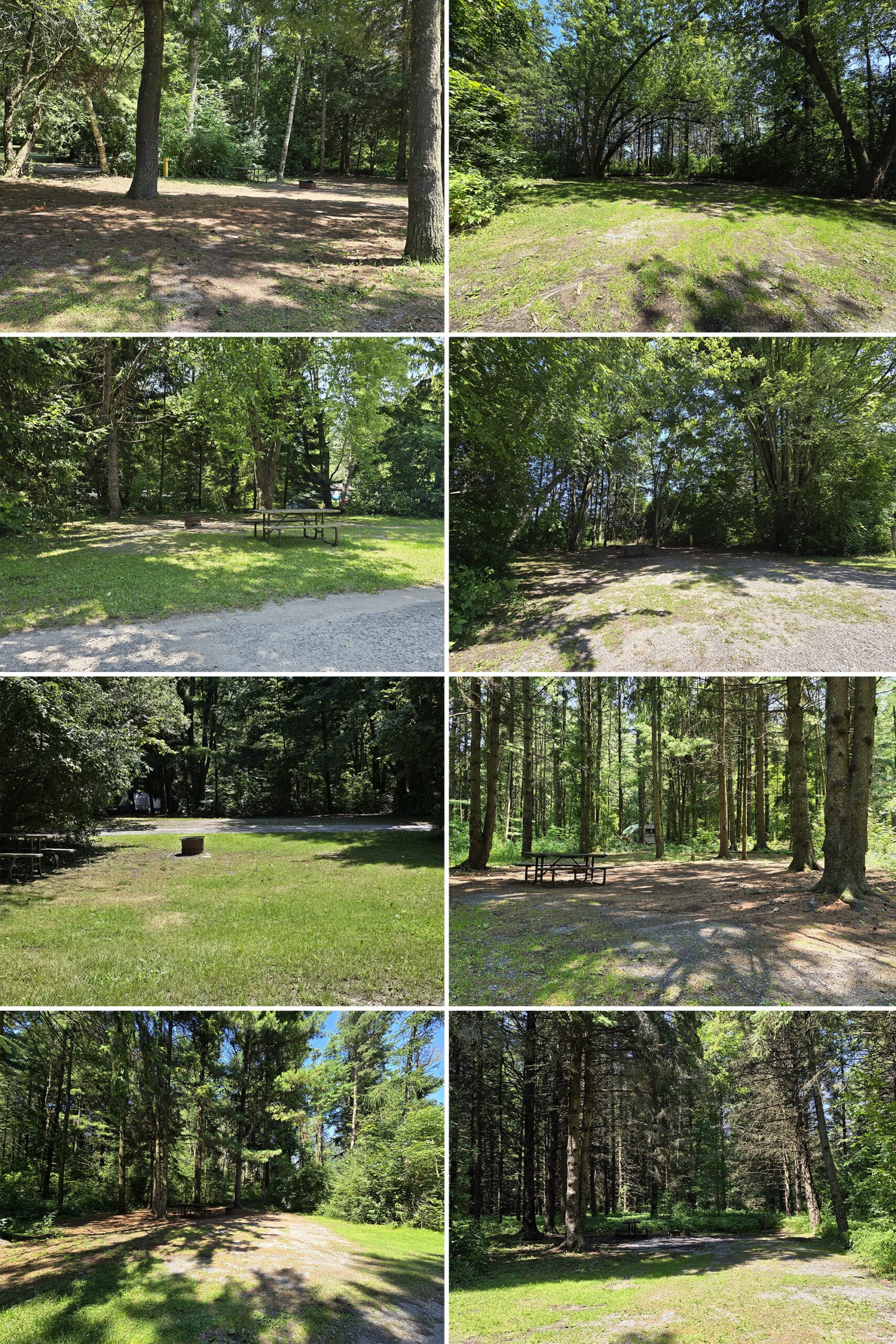 8 part image showing various campsites.