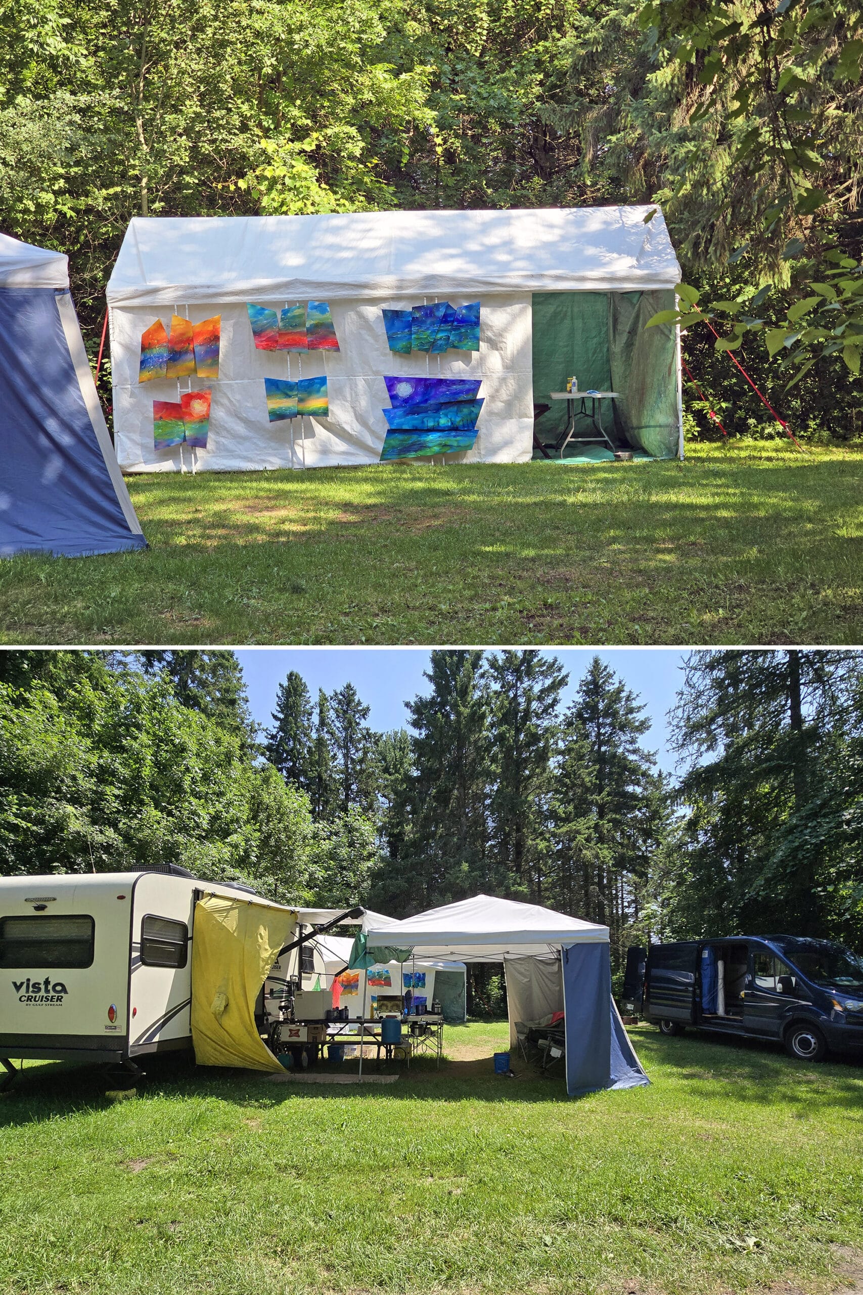 2 part image showing the art tents.