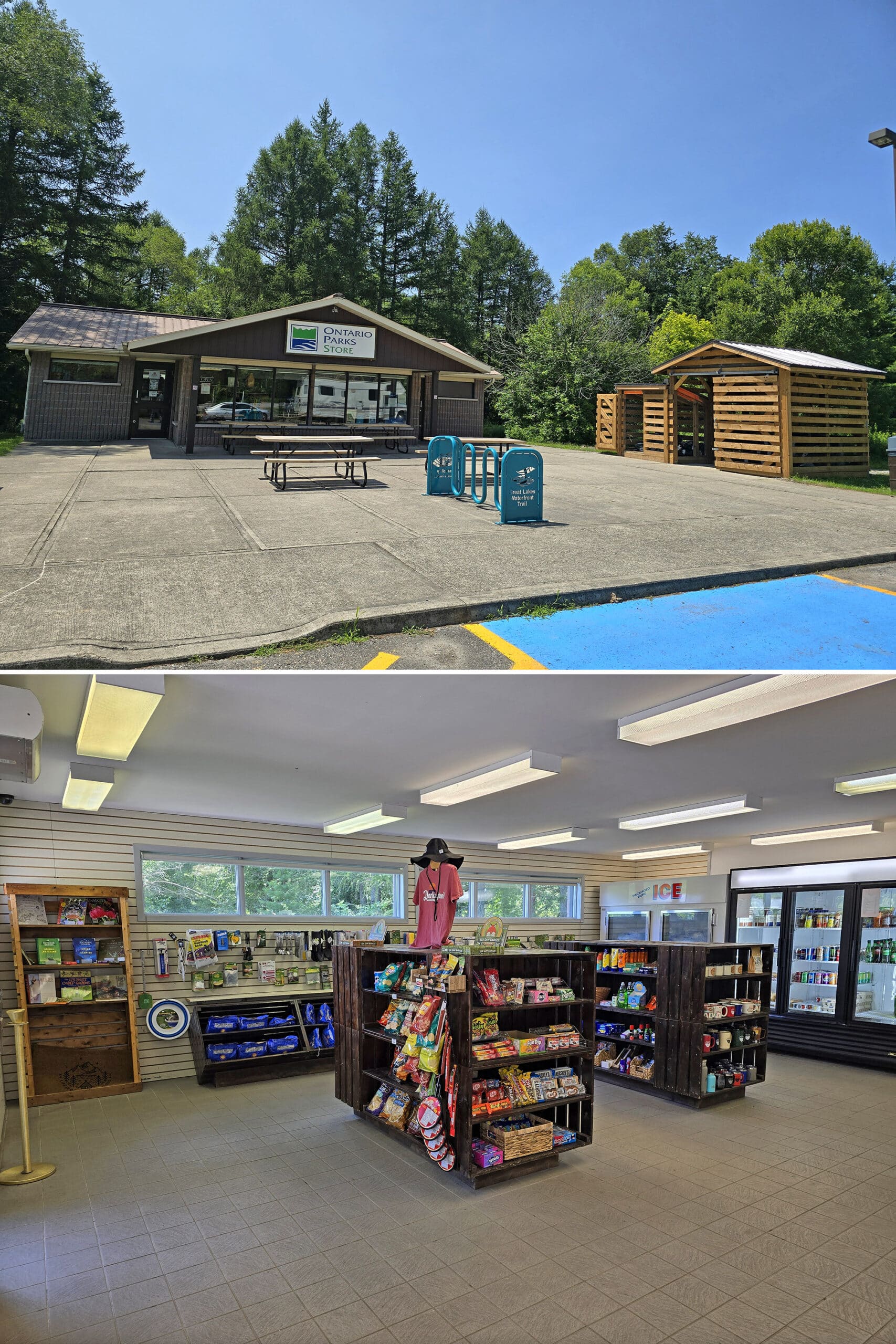 2 part image showing the inside and outside of the Darlington park store.