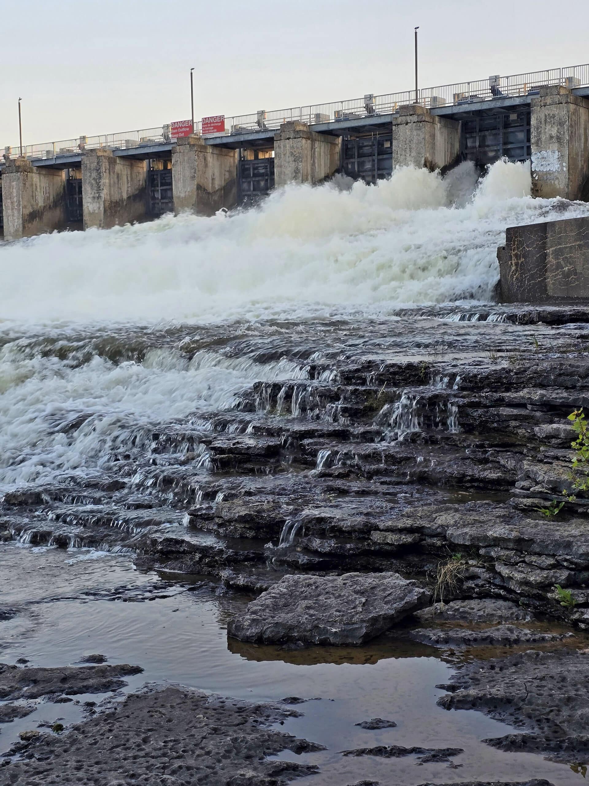 Healey falls cascade waterfall, viewed from below.