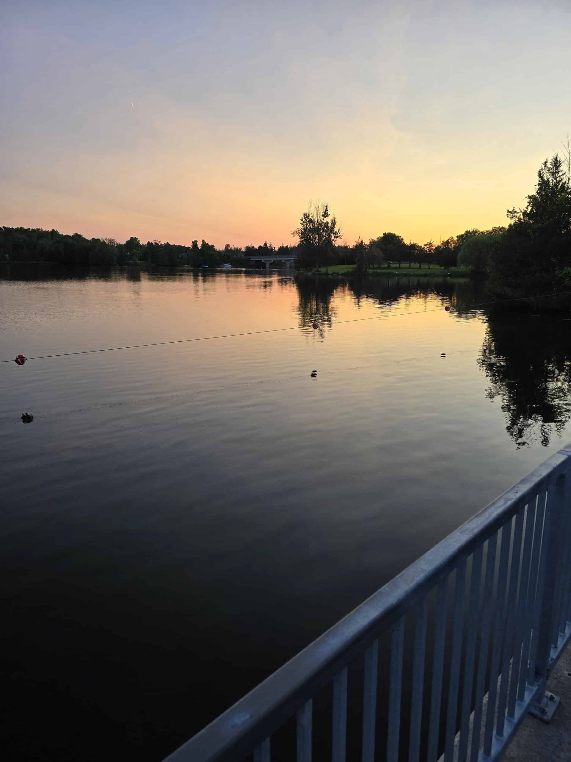 A view over Trent-Severn waterway at sunset.