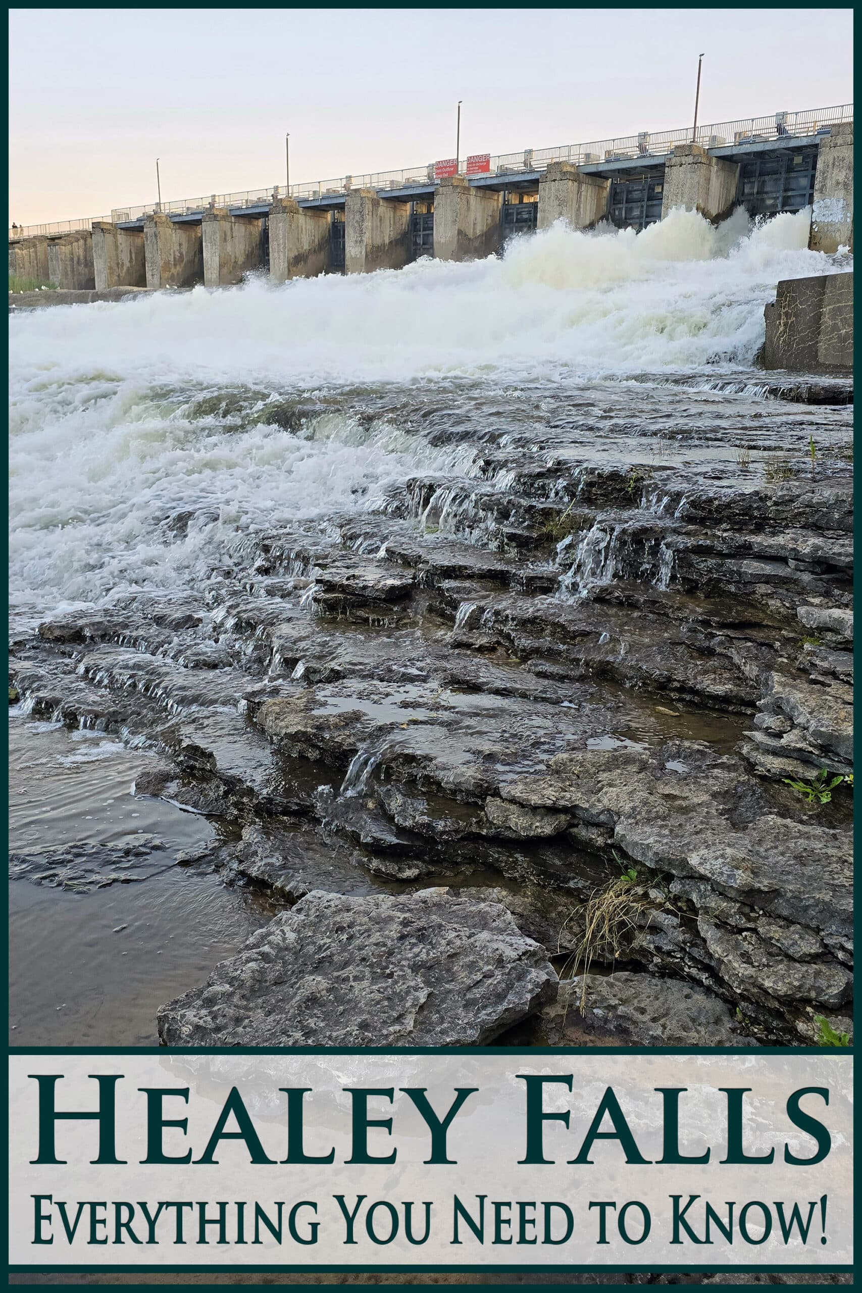 Healey Falls, viewed from below. Overlaid text says Healey Falls everything you need to know.