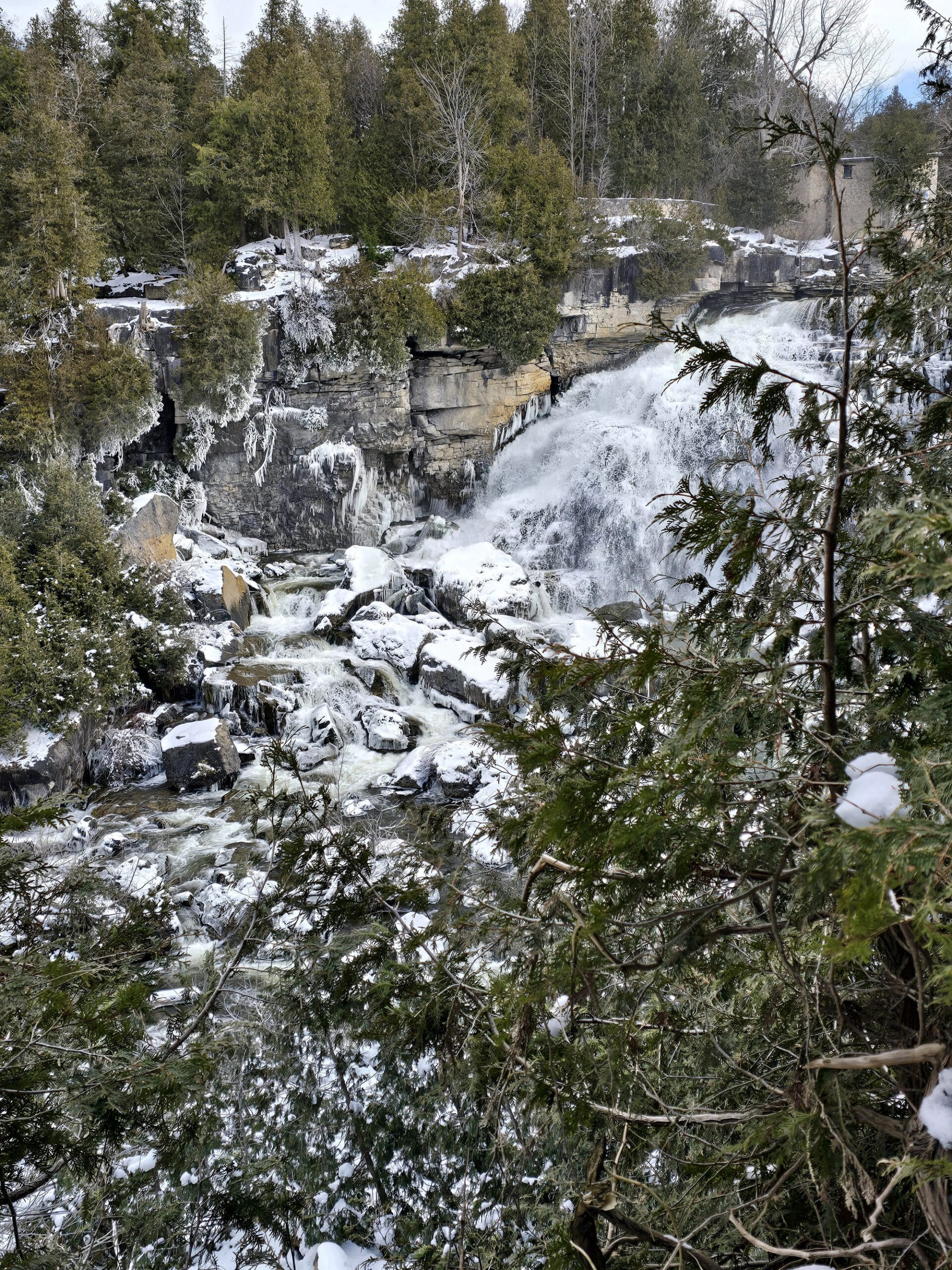 Inglis Falls Waterfall in winter.