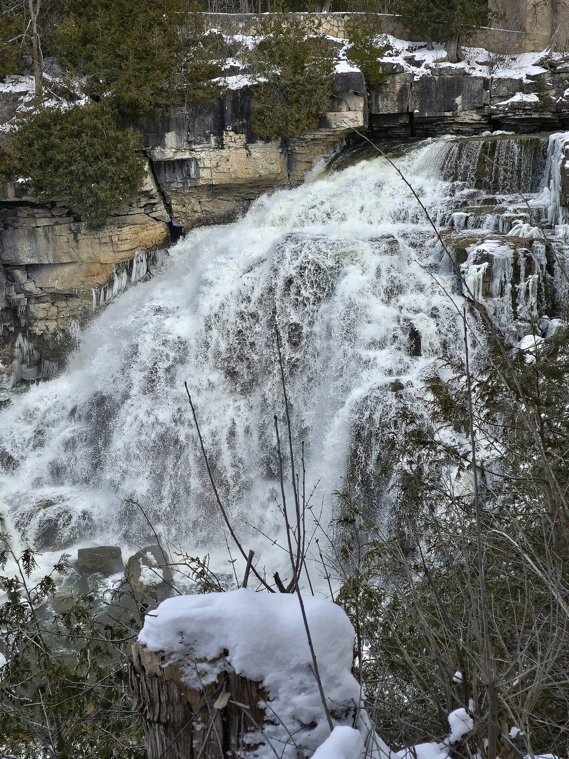 Inglis Falls Waterfall in winter.