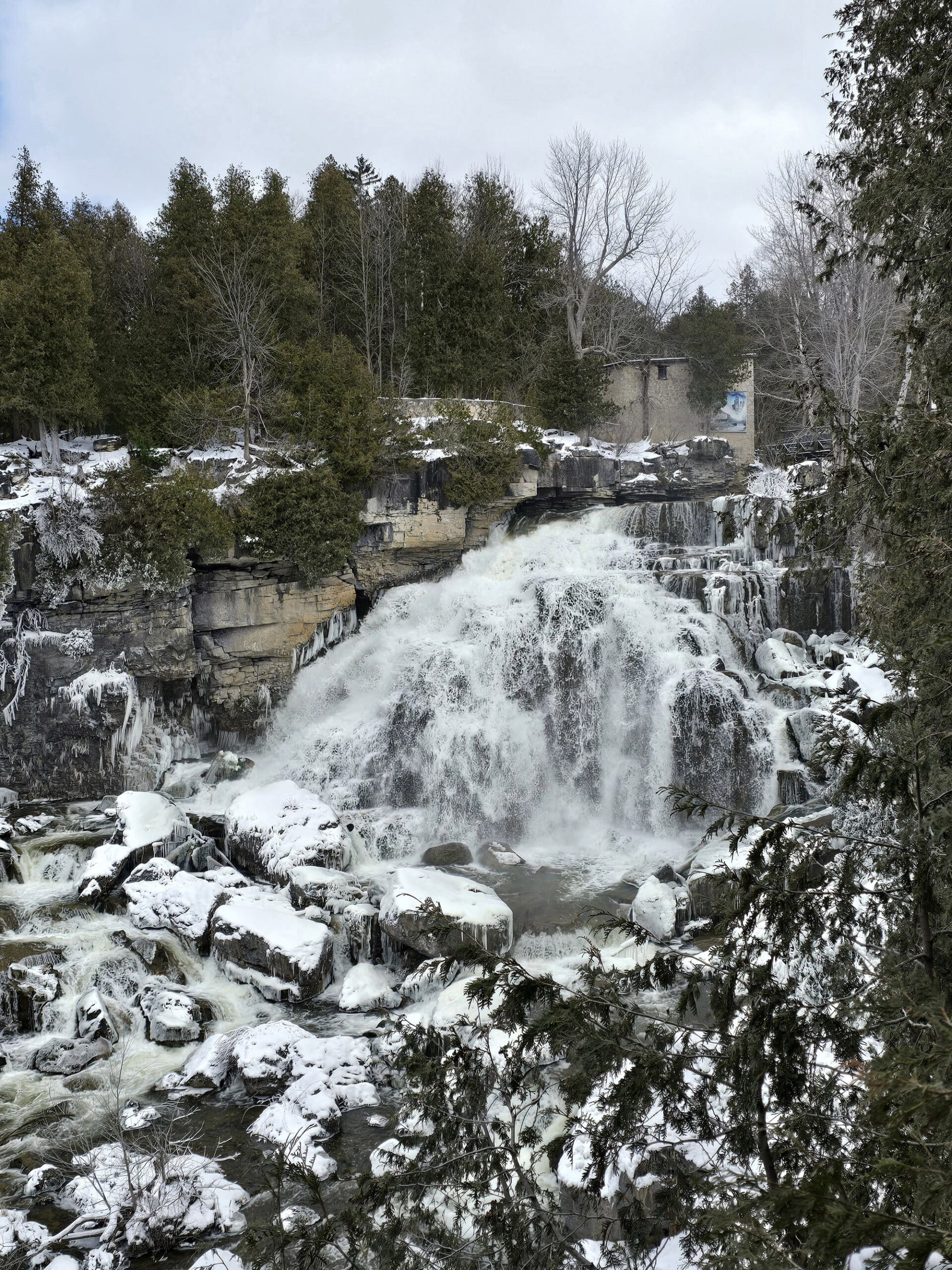 Inglis Falls Waterfall in winter.