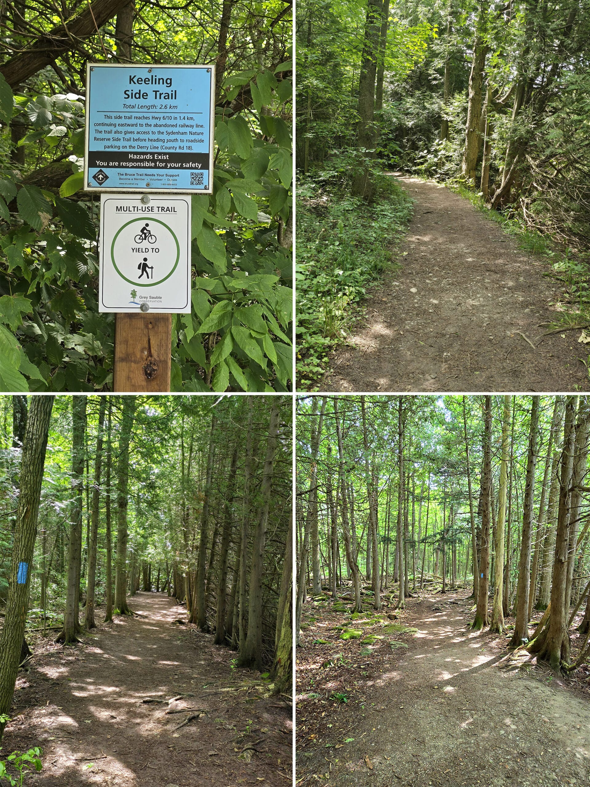 4 part image showing various views of the keeling side trail.