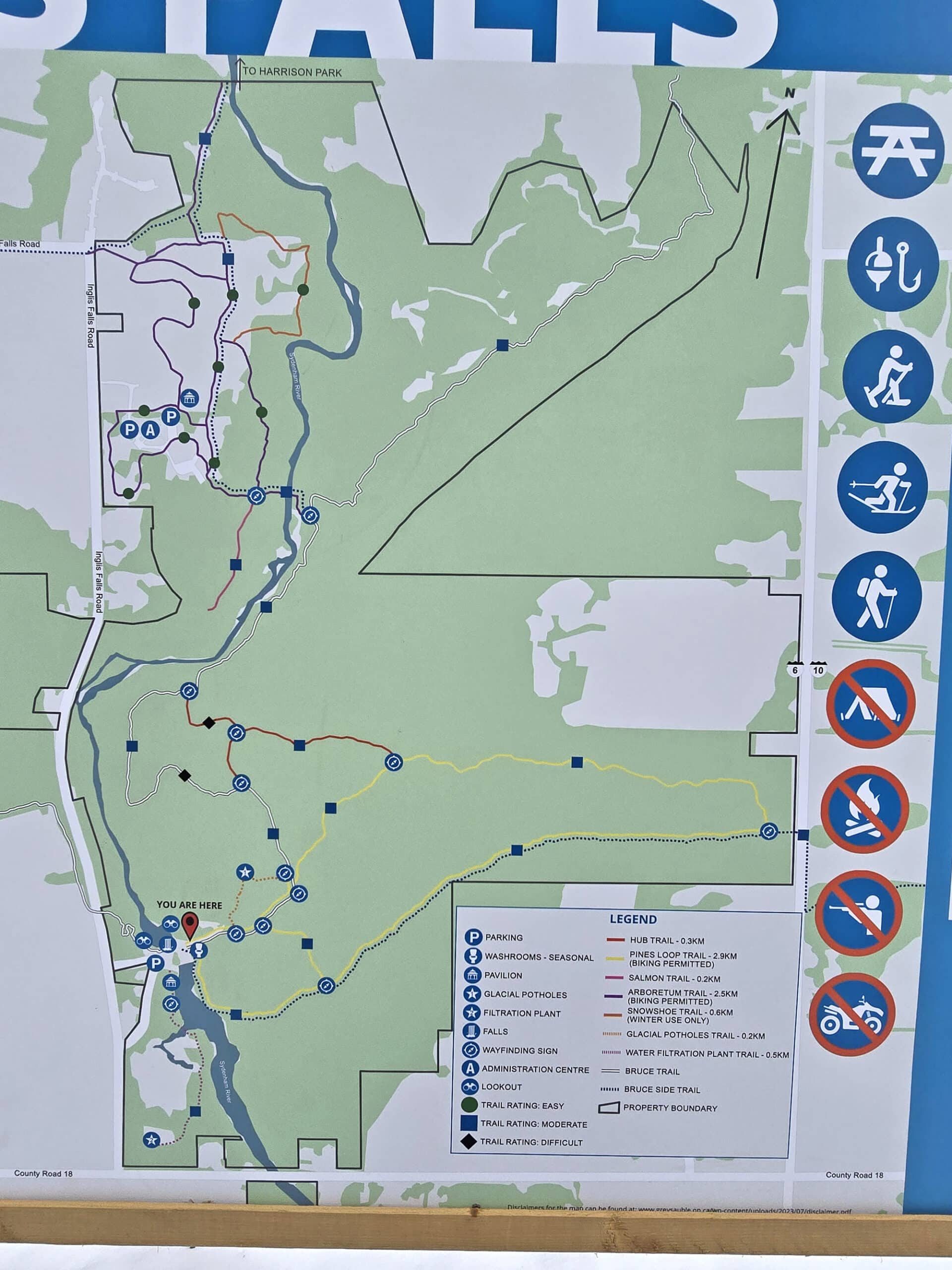 The Inglis Falls Trail Map.