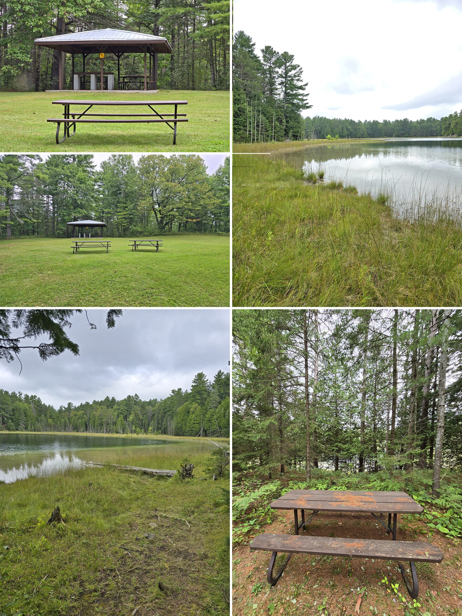 4 part image showing the trail and picnic area at the east day use area.