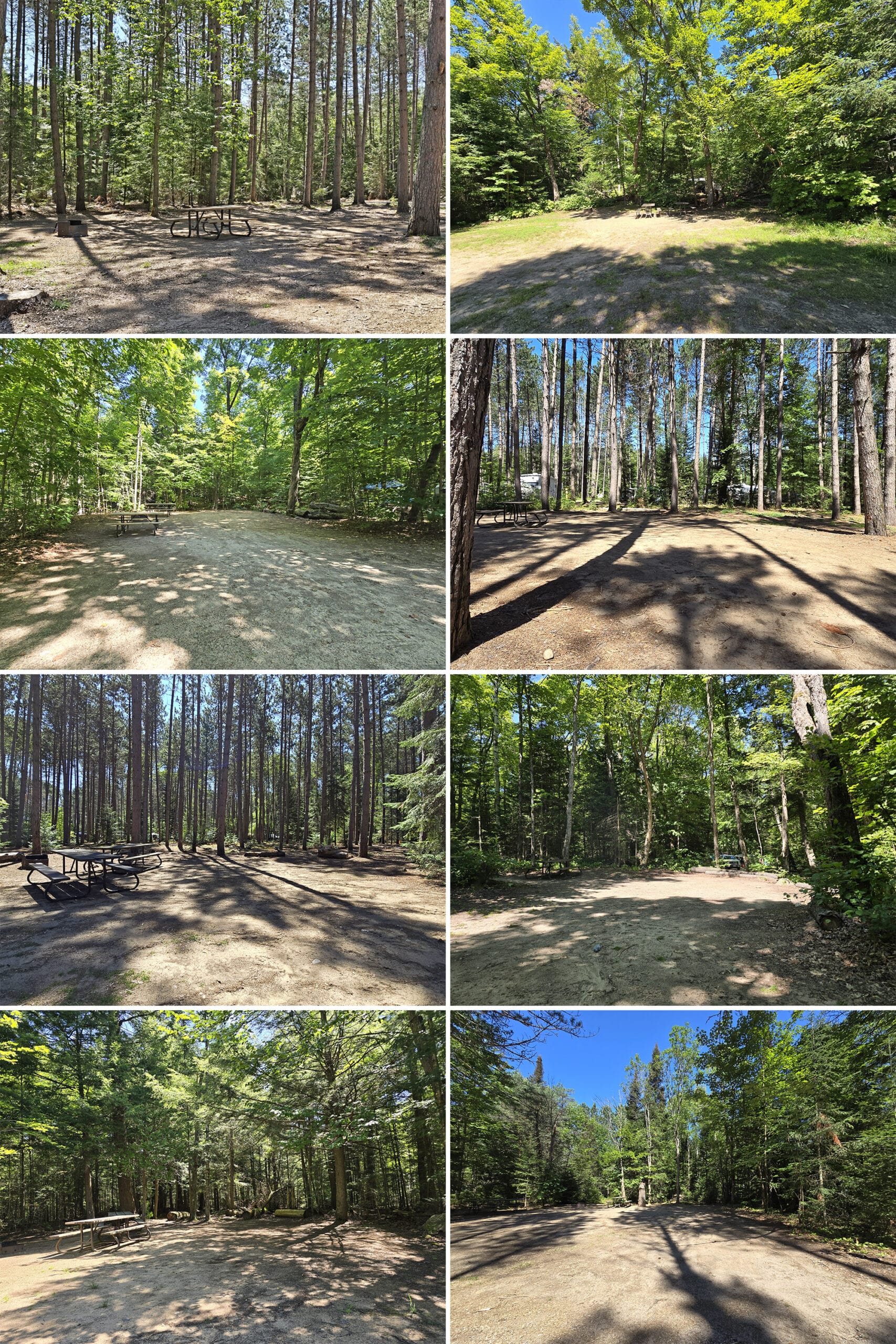 8 part image showing different campsites at Mikisew Provincial Park.