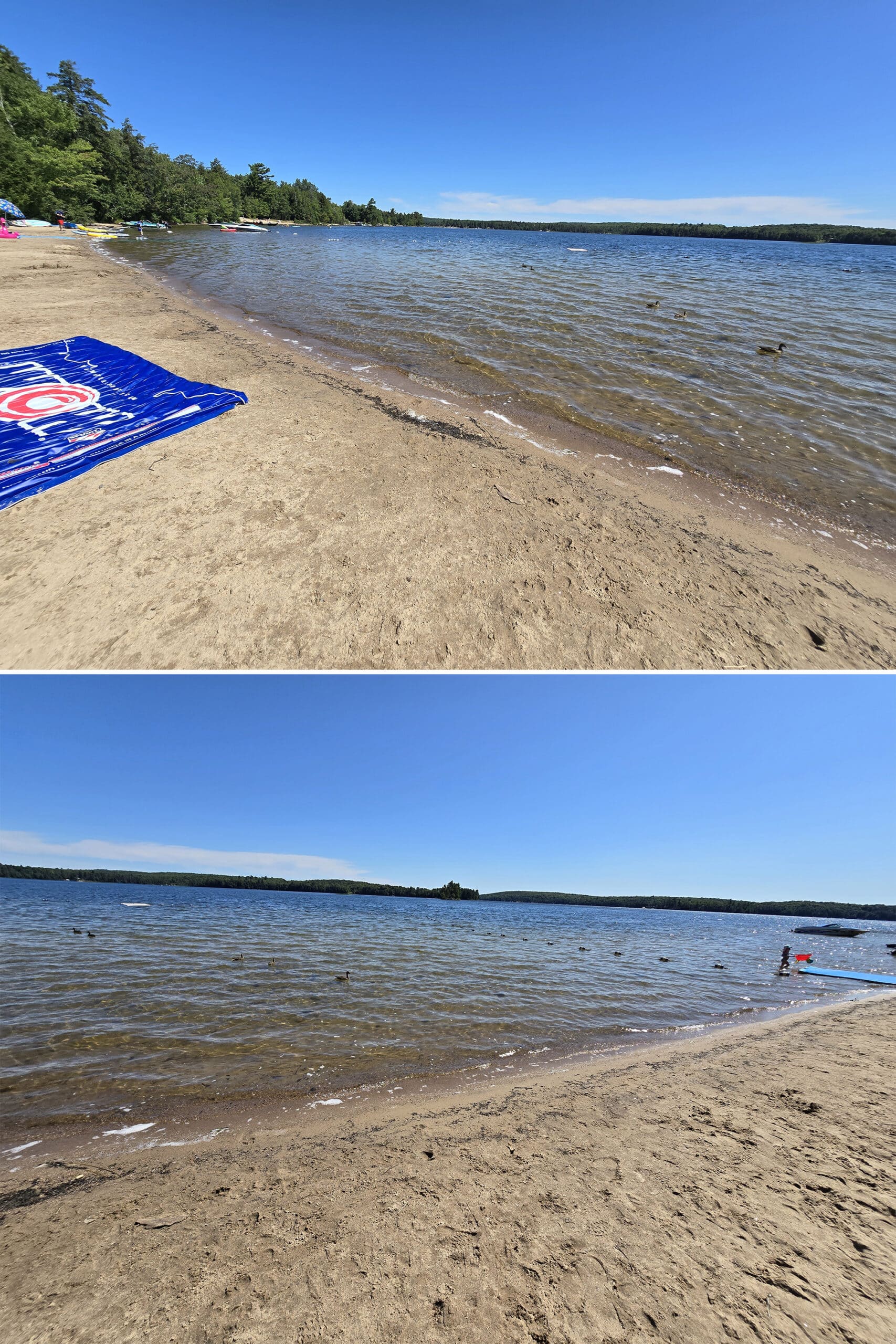 2 part image showing different views of centre beach at Mikisew Provincial Park.