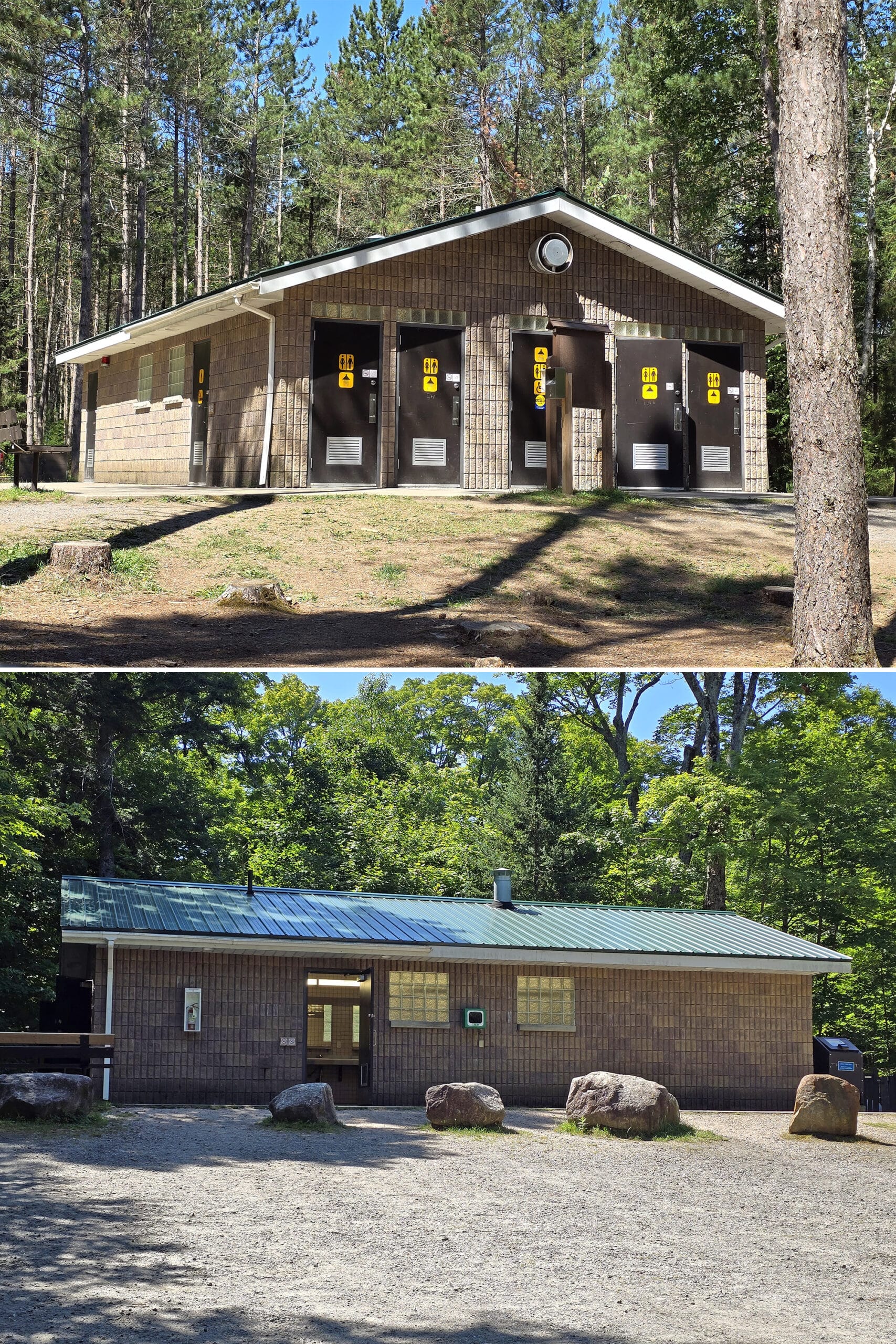 2 part image showing the two campground comfort stations.