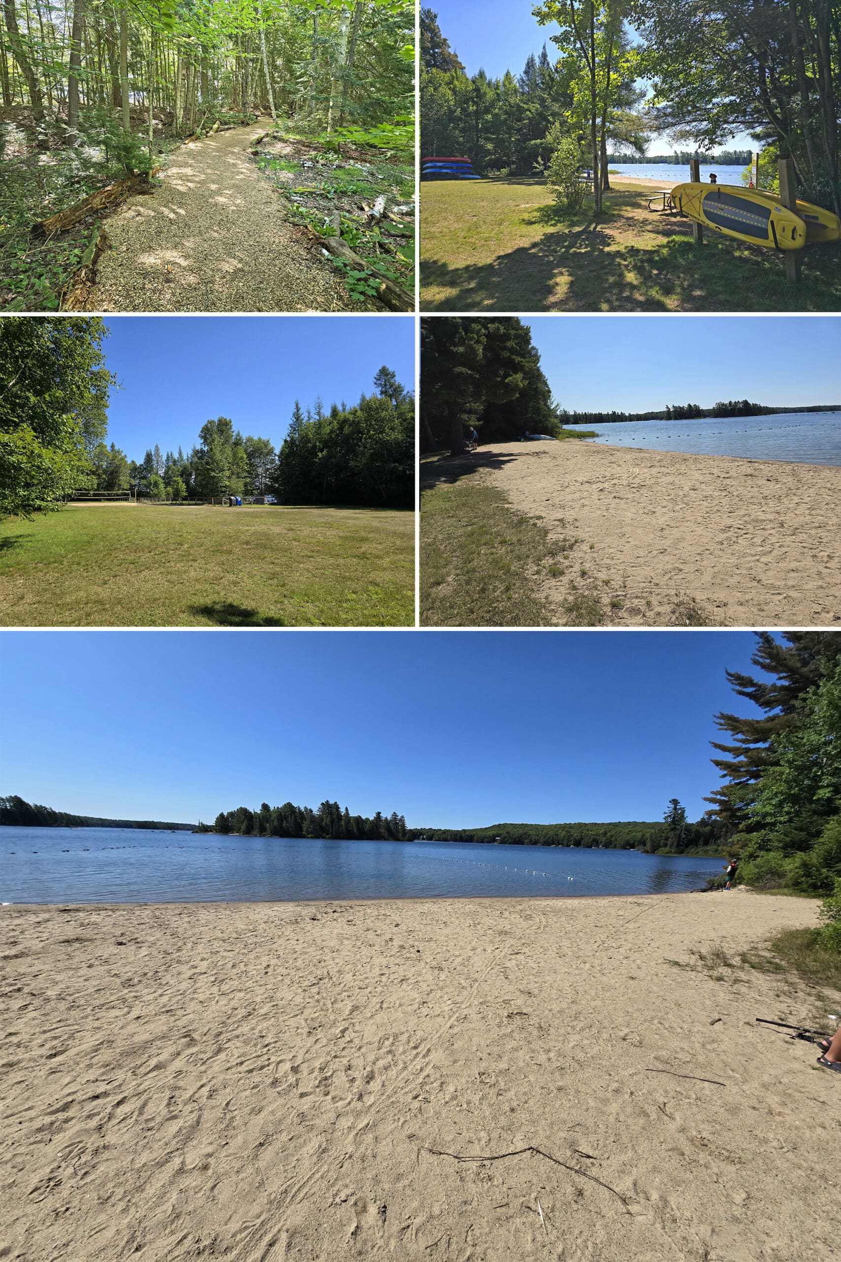 5 part image showing the day use beach at Mikisew Provincial Park.