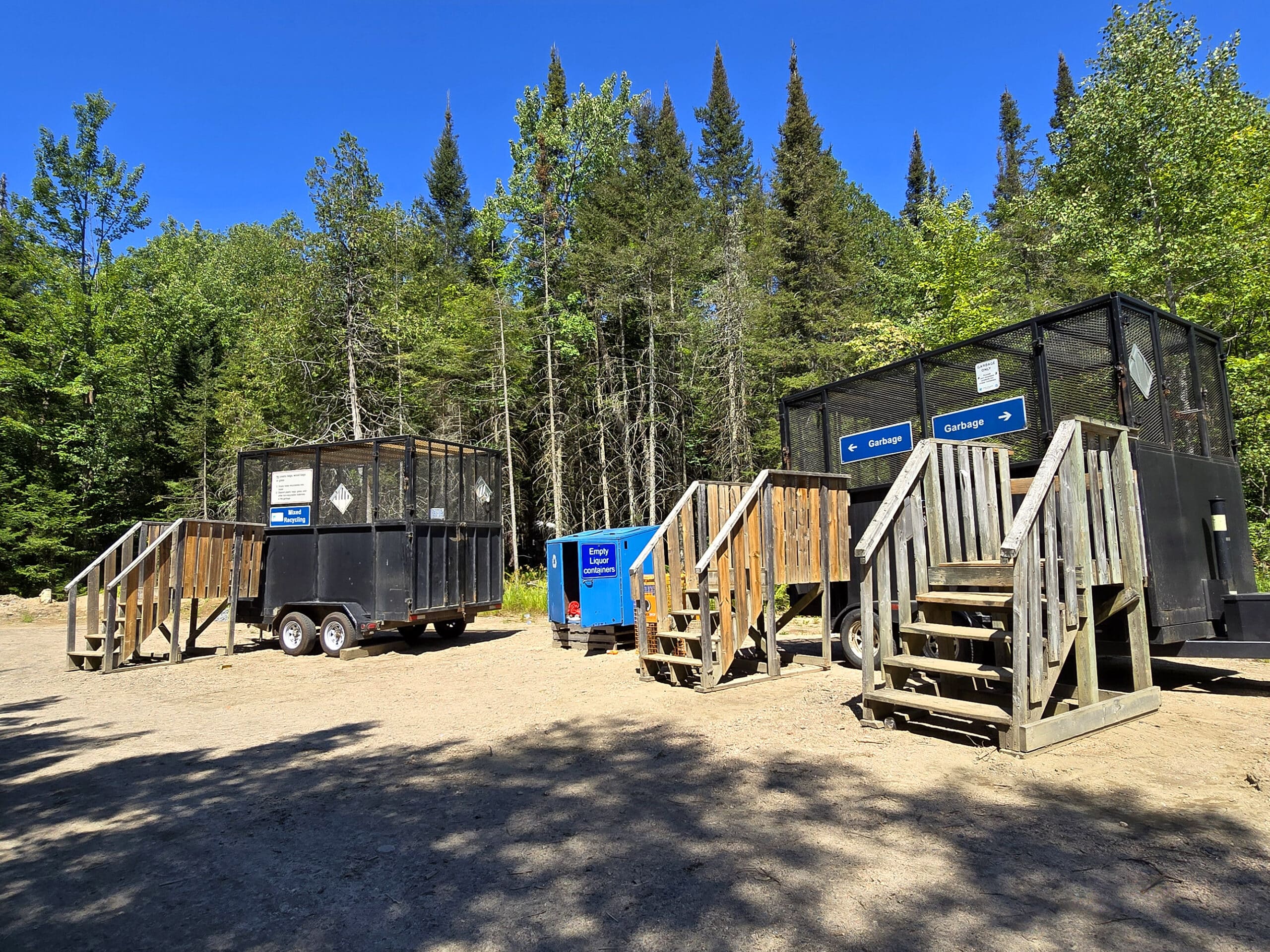 The garbage and recycling trailers at Mikisew Provincial Park.