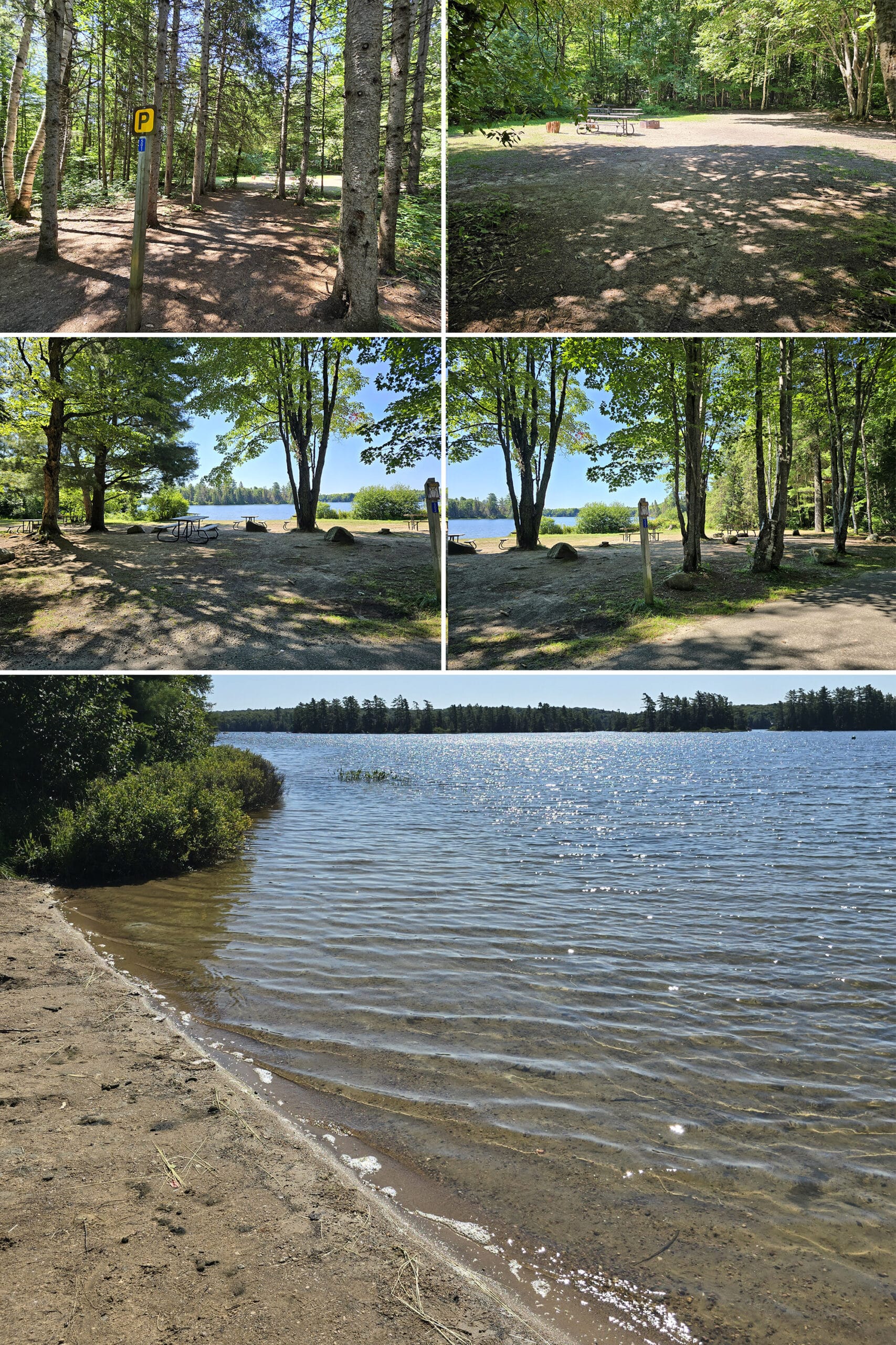 5 part image showing the 2 group campsites at Mikisew Provincial Park.