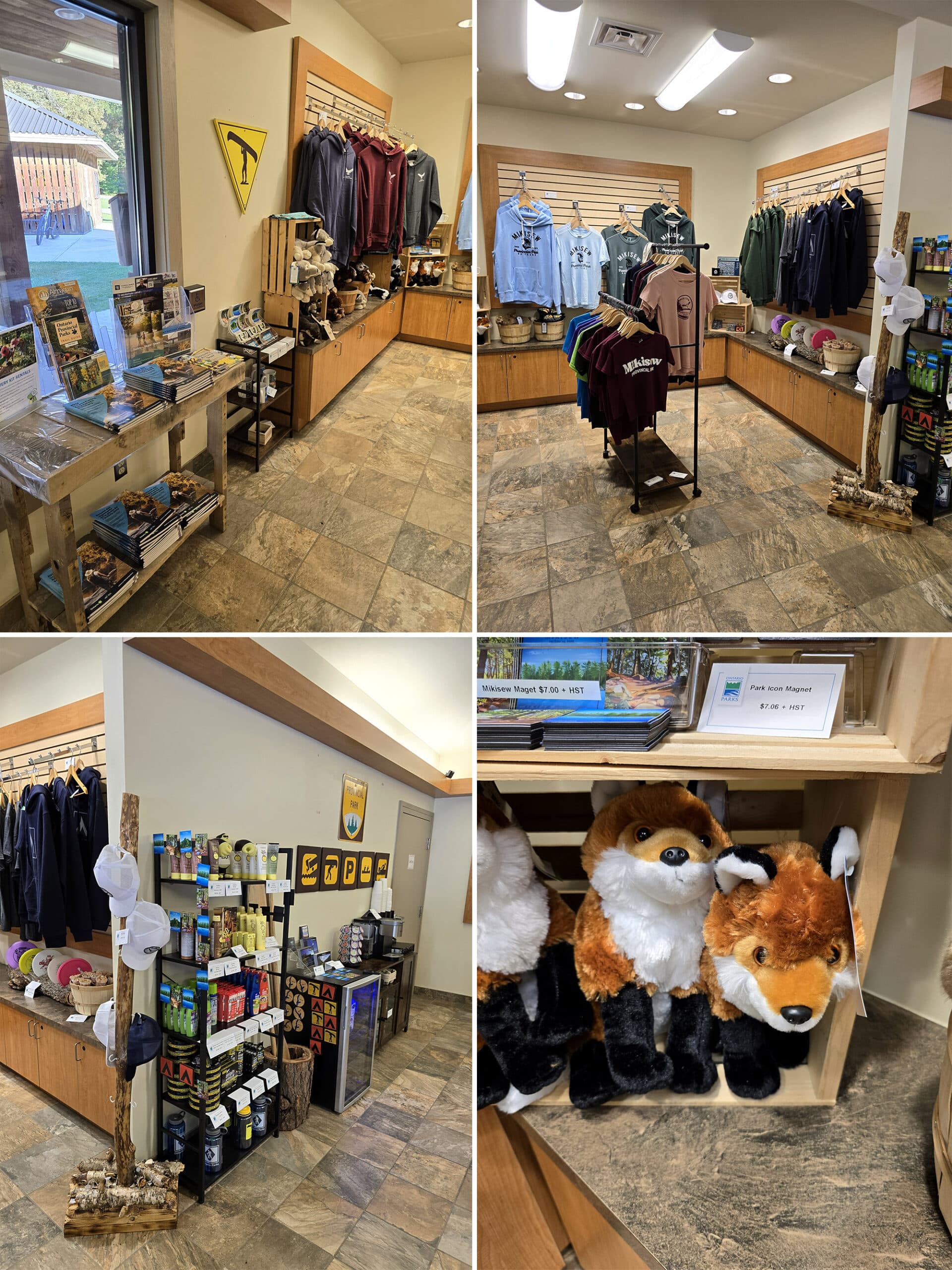 4 part image showing the inside of the Mikisew Provincial Park store.