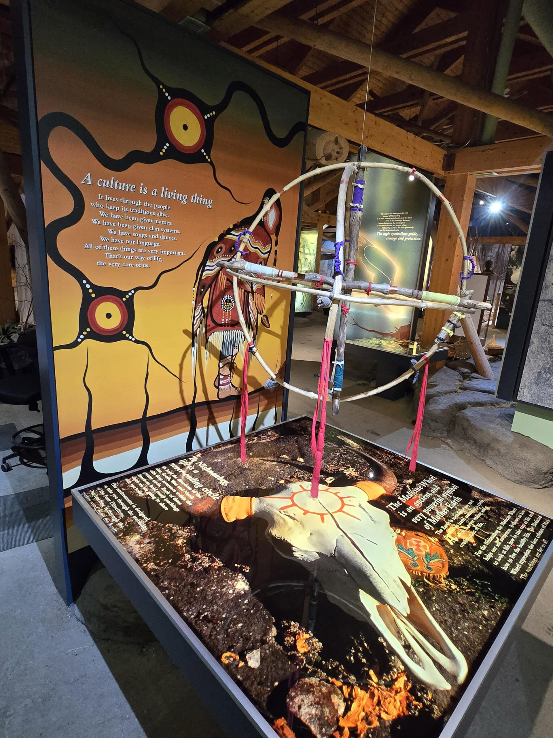 A display of first nations artwork at the petroglyphs provincal park.