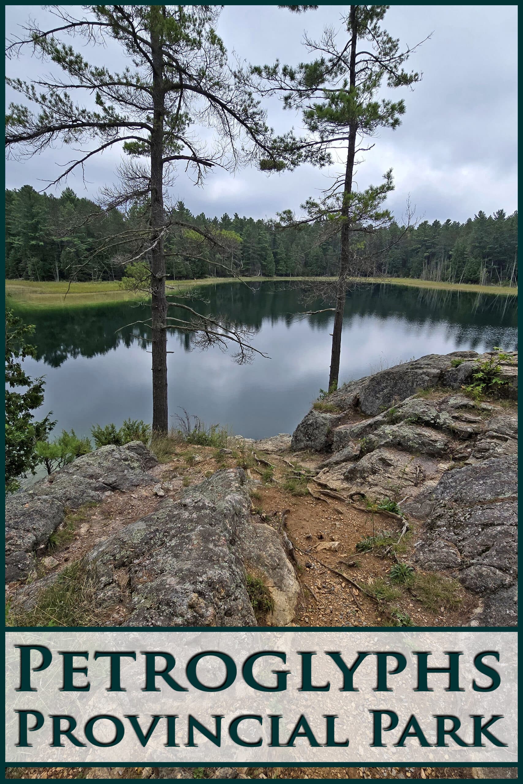 McGinnis Lake. Overlaid text says petroglyphs provincial park.