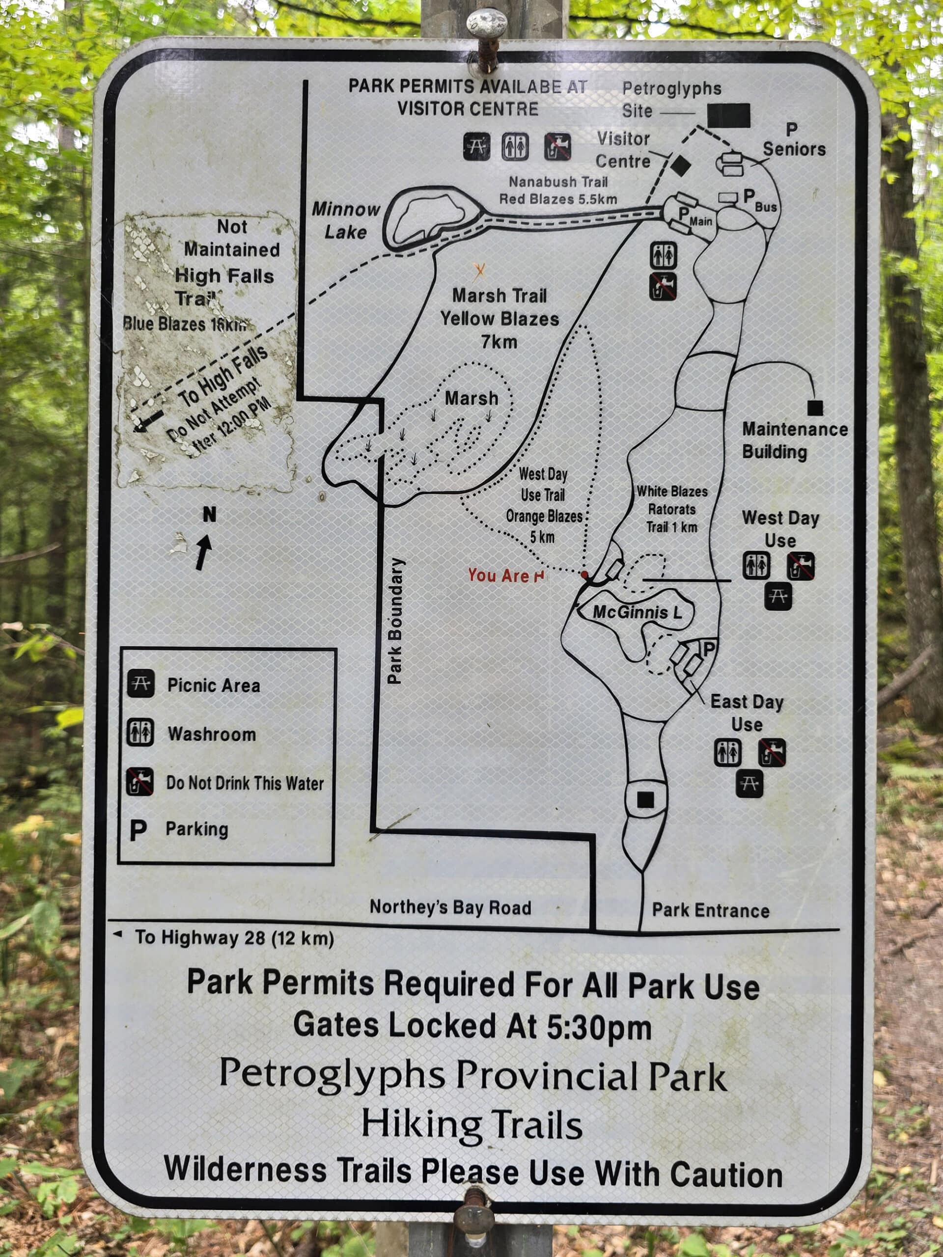 An outdoor trail map for petroglyphs provincial park.