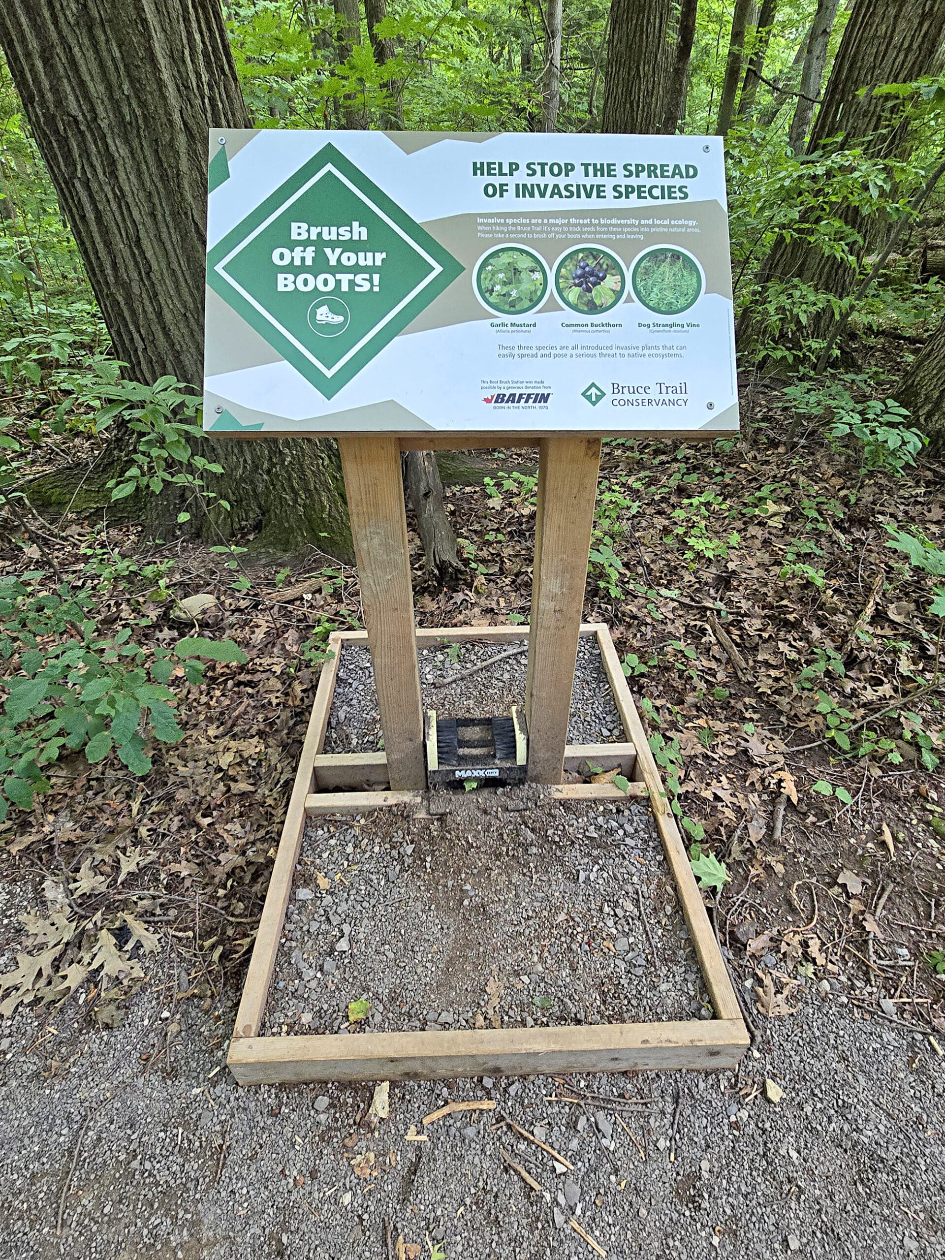 A sign and boot brush.