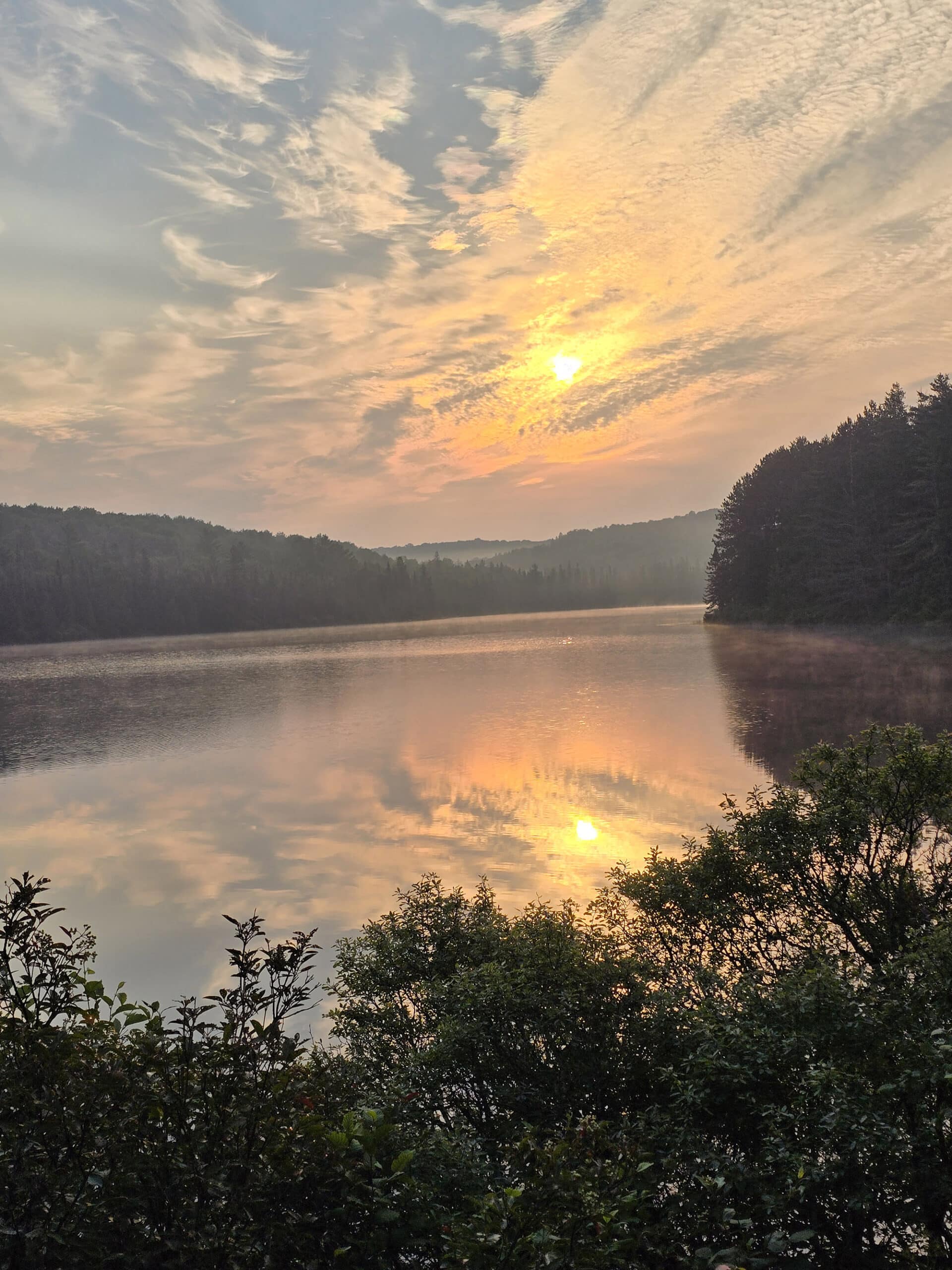 Sunrise over a lake.