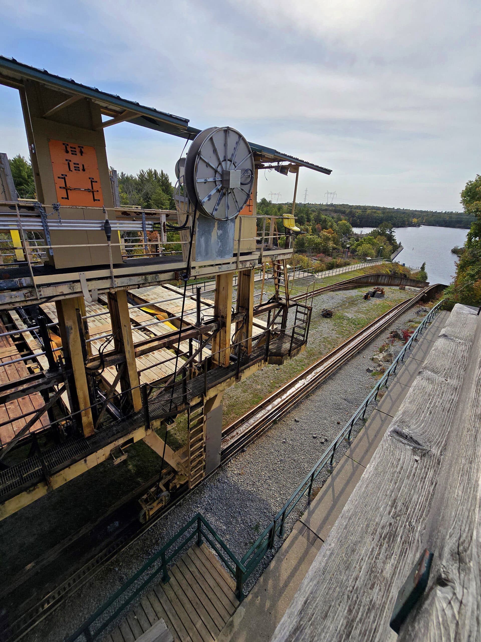 Looking down over the big chute marine railway from above.