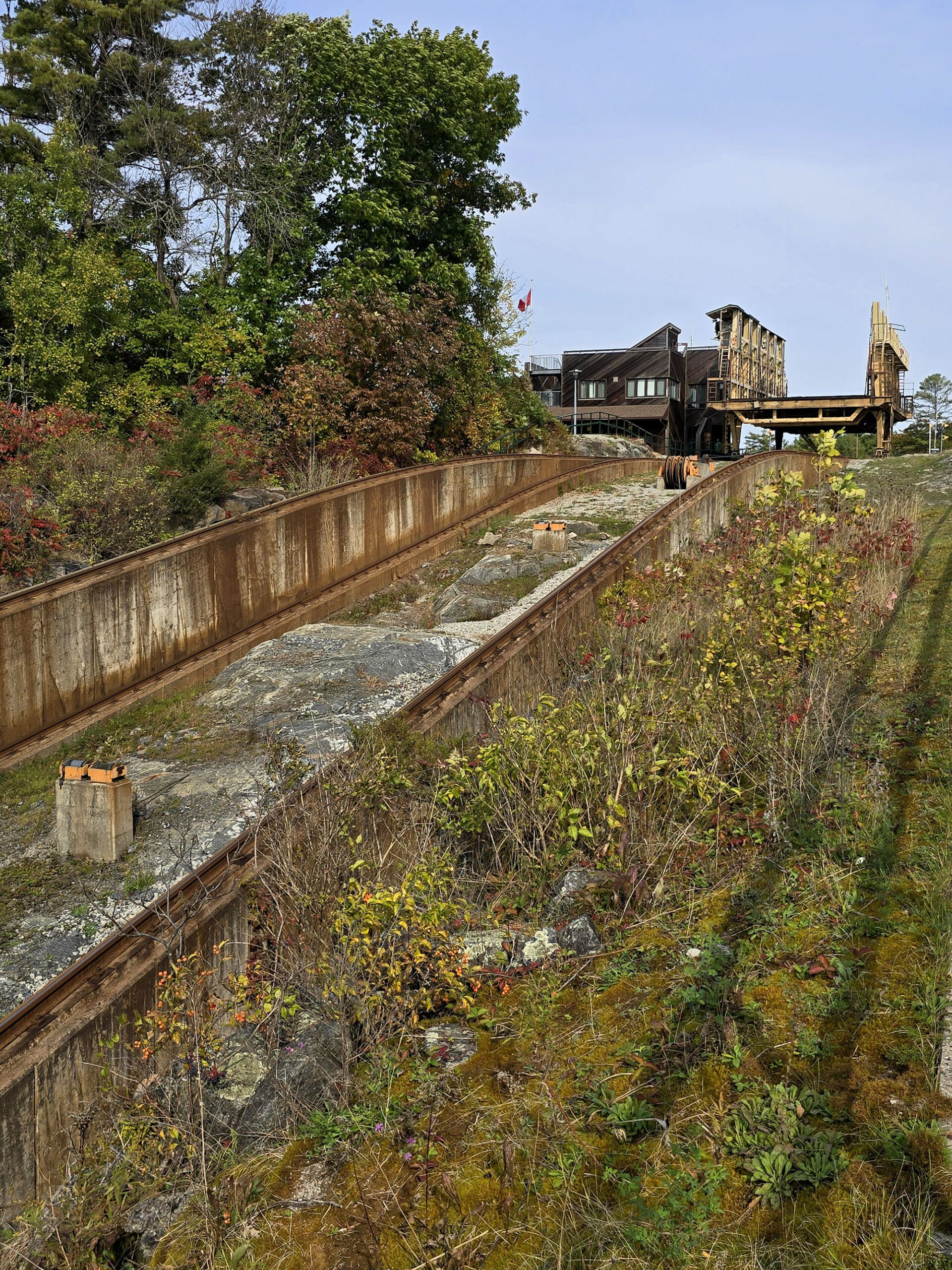 Looking up at the big chute marine railway from the tracks below.