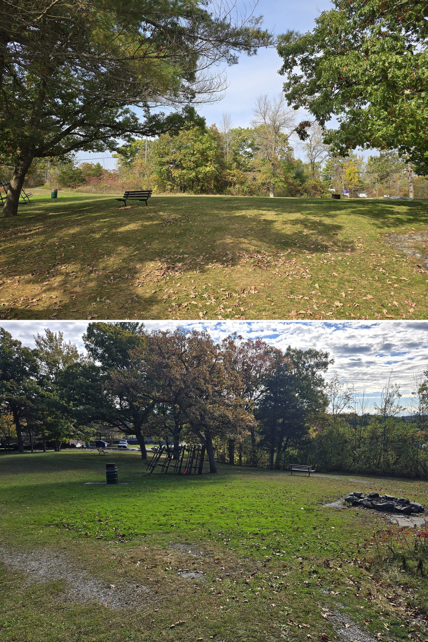 2 part image showing the picnic area at big chute railway.