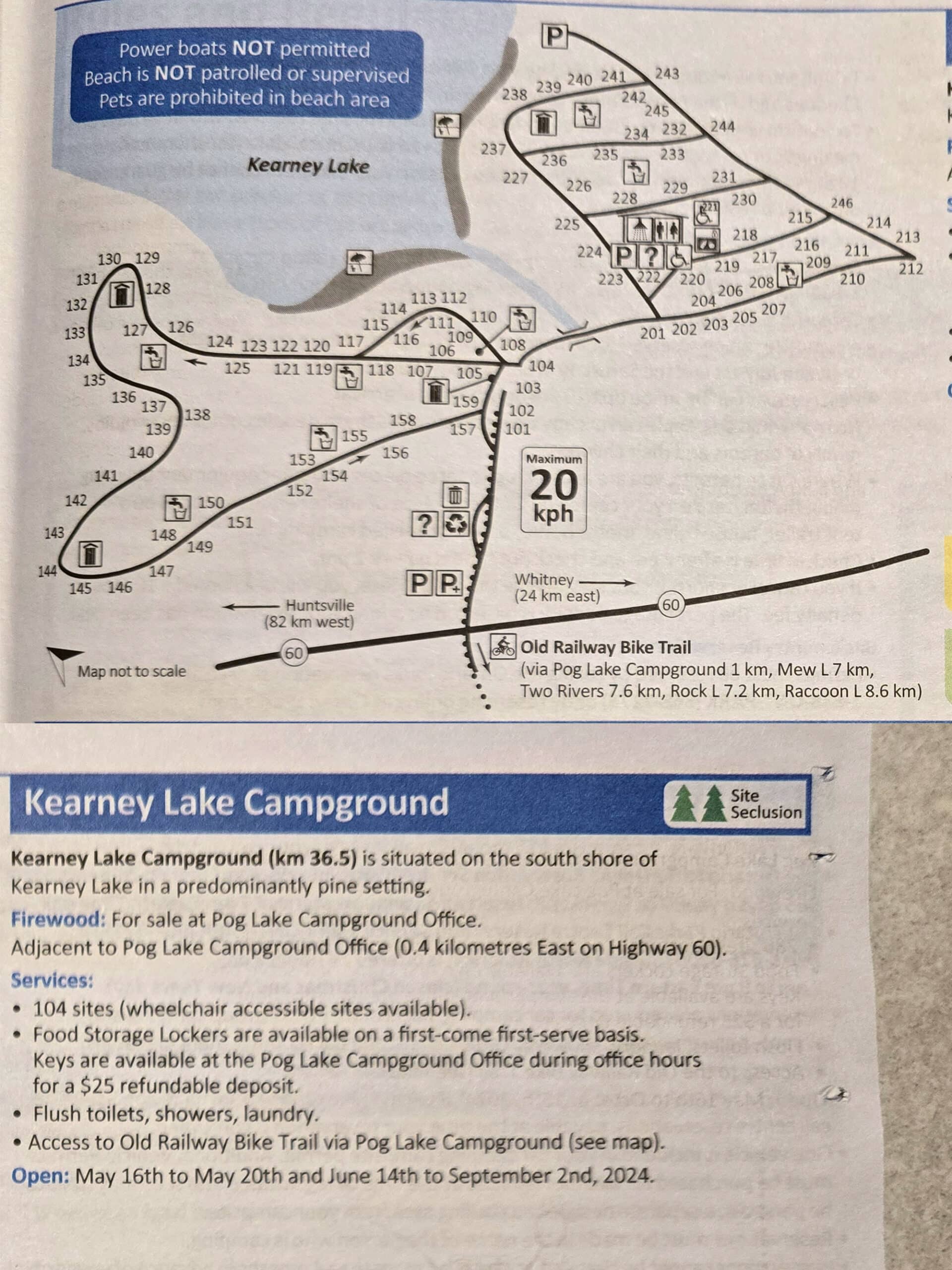 The Kearney Lake Campground map.