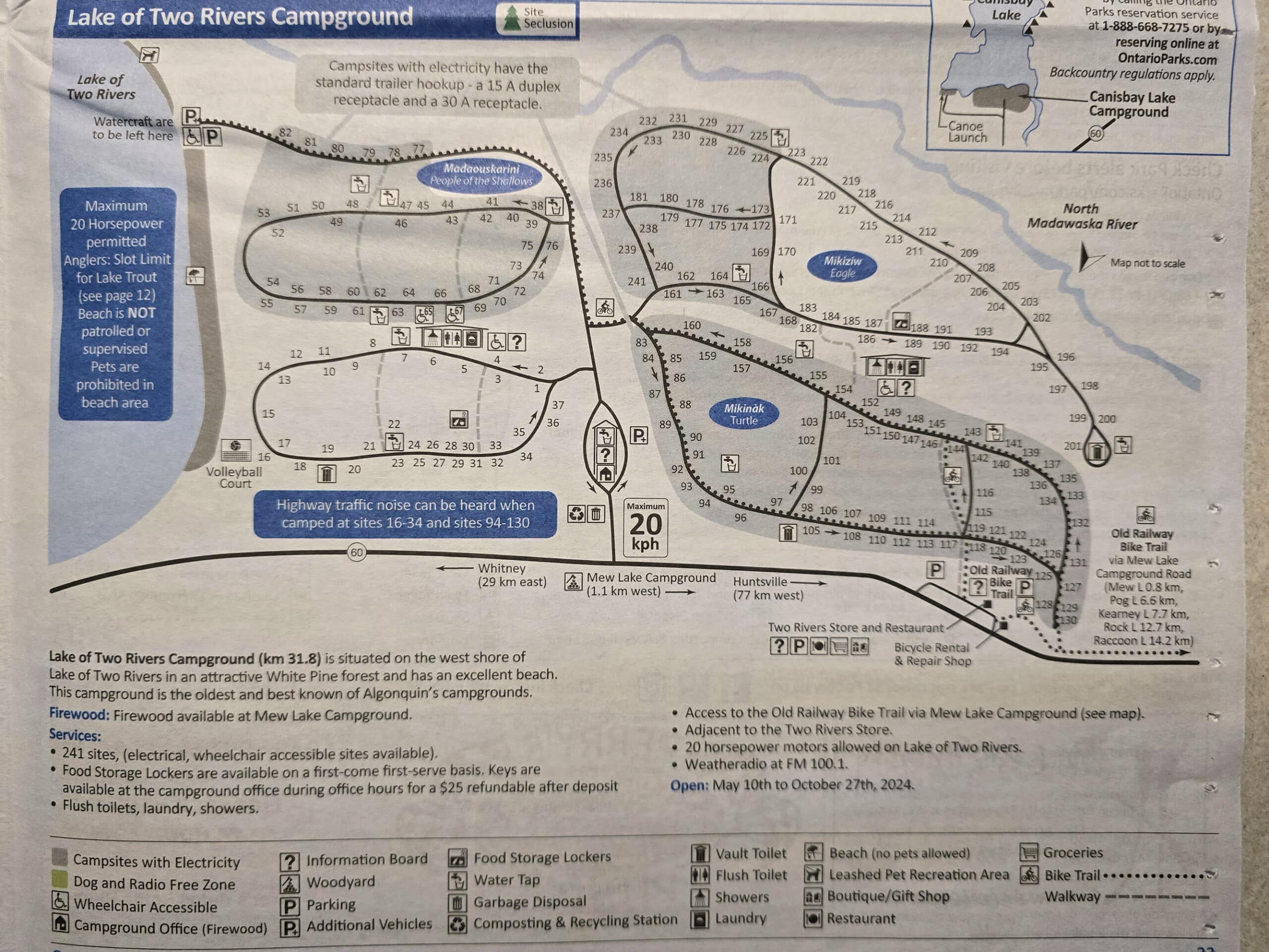 The Lake of Two Rivers Campground map.