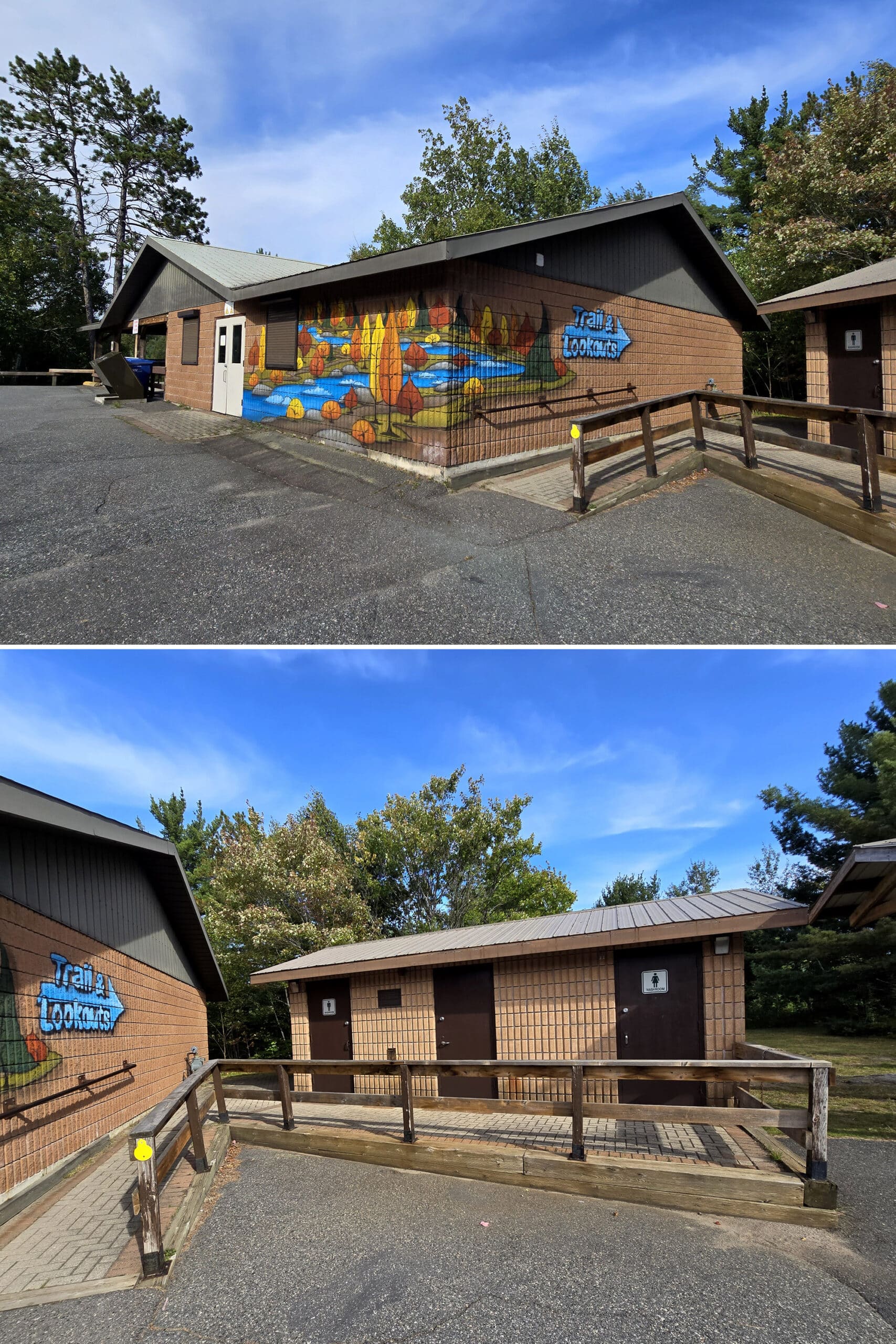 2 part image showing the A Y Jackson Lookout Visitor Centre.