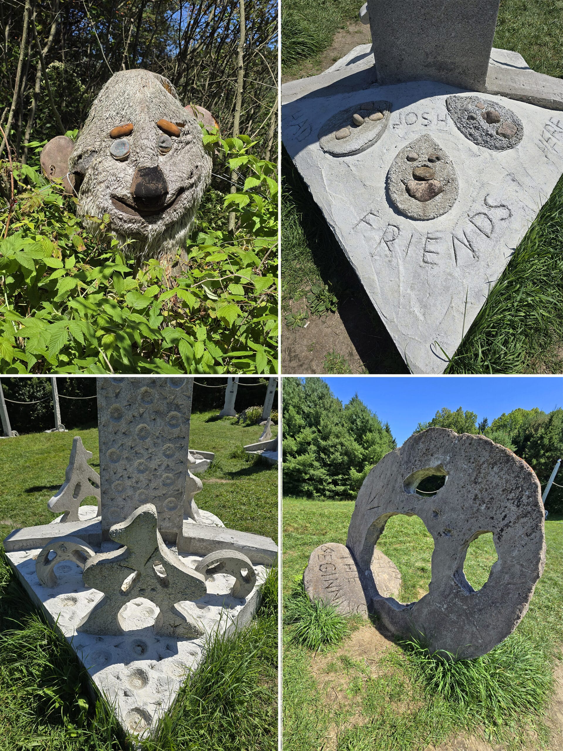 4 part image showing 4 different weird art installations.