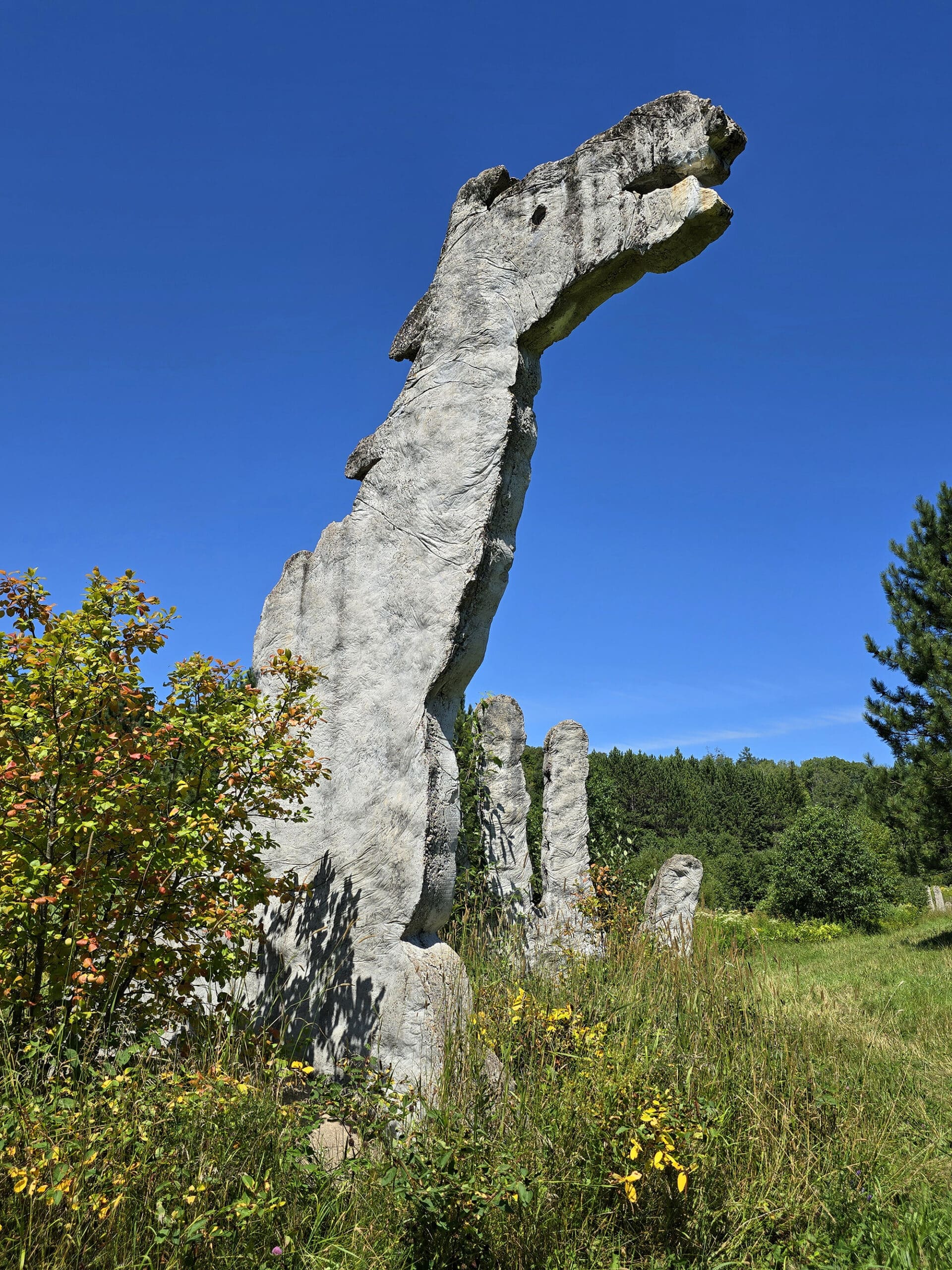 A large concrete horse sculpture at Screaming Heads.