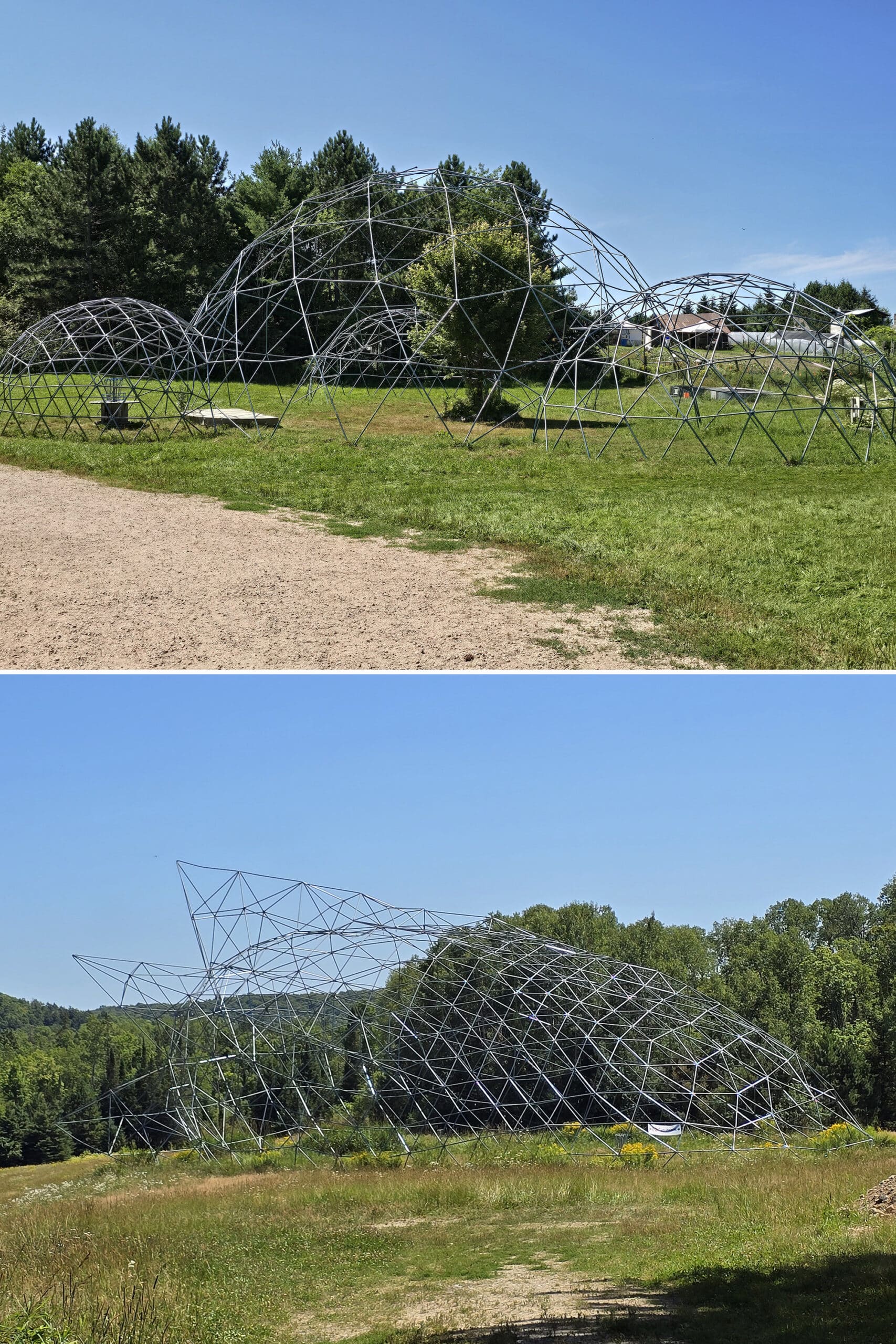 2 part image showing large, metal frame structures in different shapes.