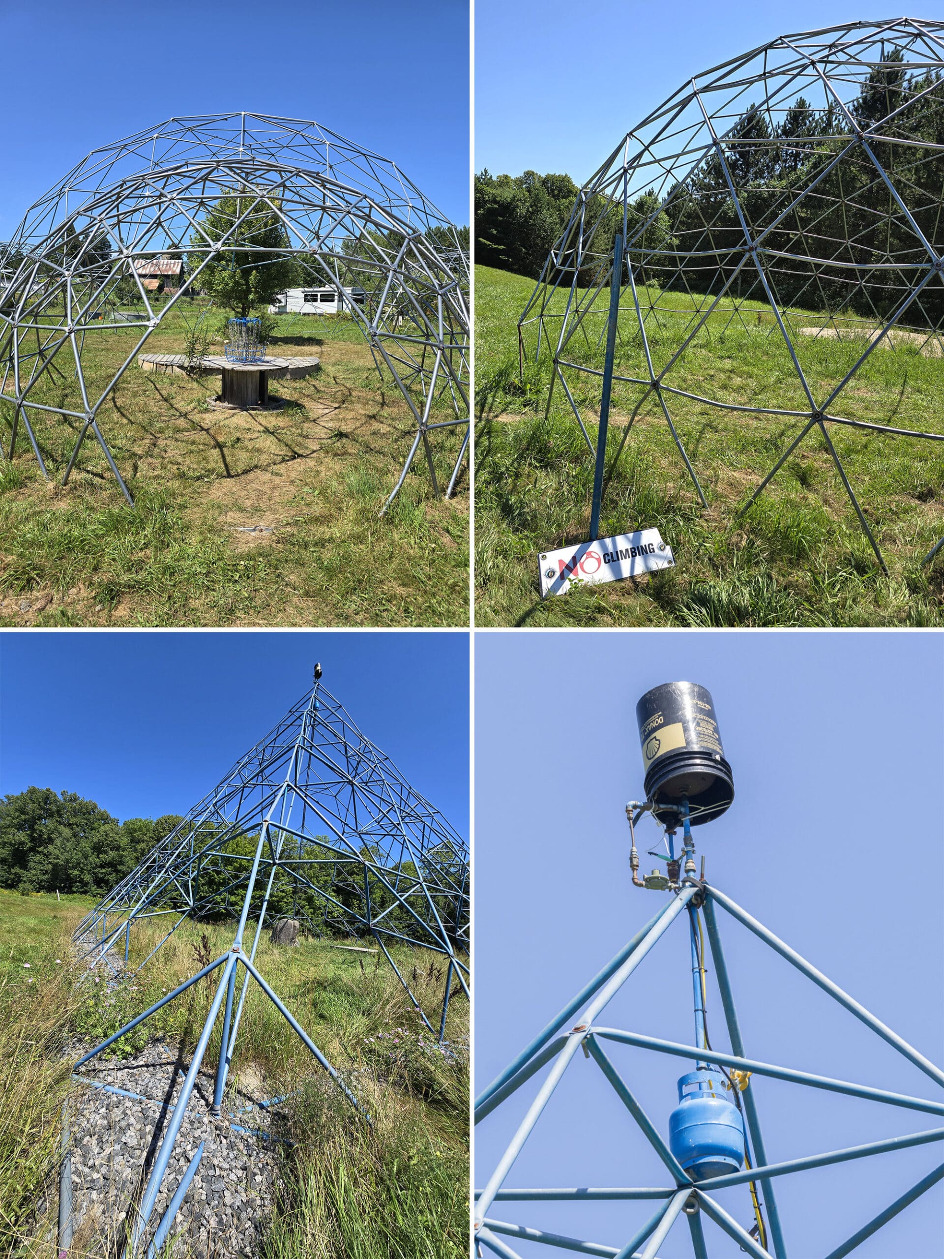 4 part image showing large, metal frame structures in different shapes.