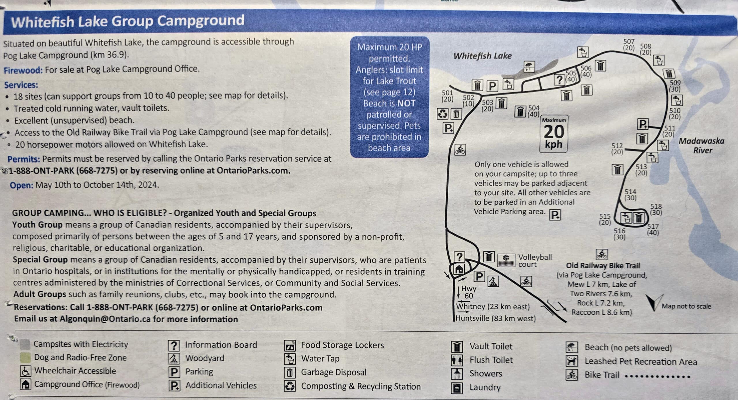 The Whitefish Lake campground map.