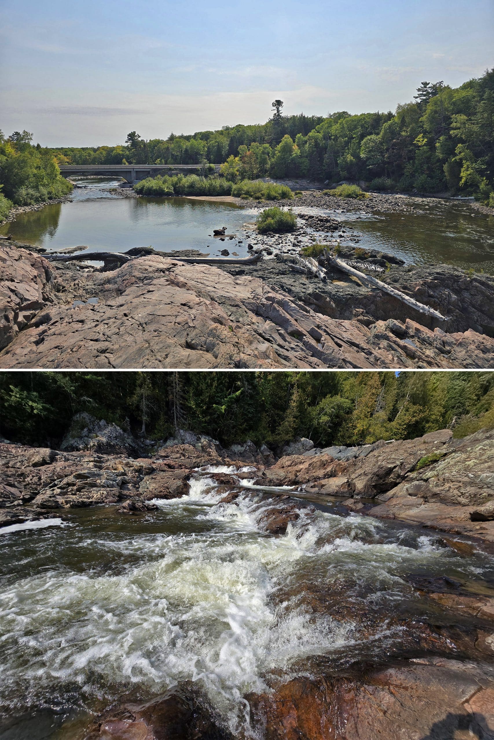 2 part image showing the Chippewa Falls waterfall.