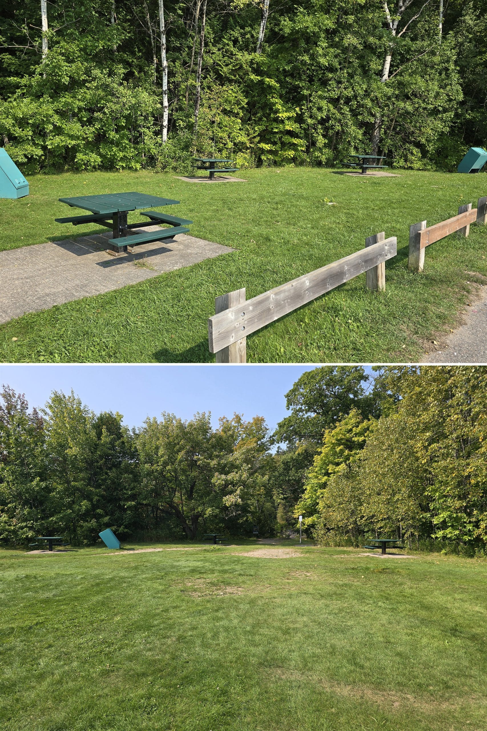 2 part image showing the picnic area at Chippewa Falls.