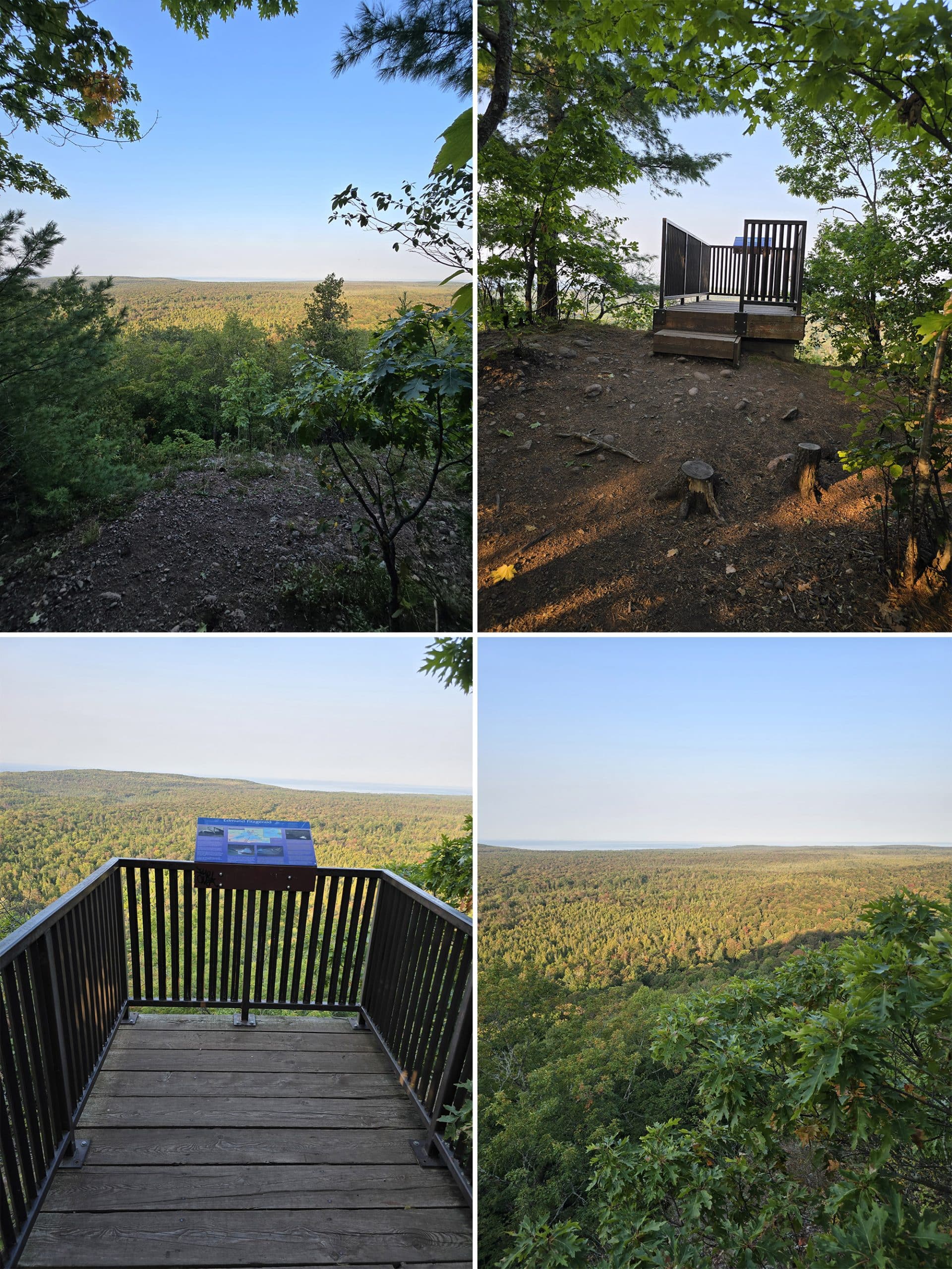 4 part image showing various views along the lookout trail.