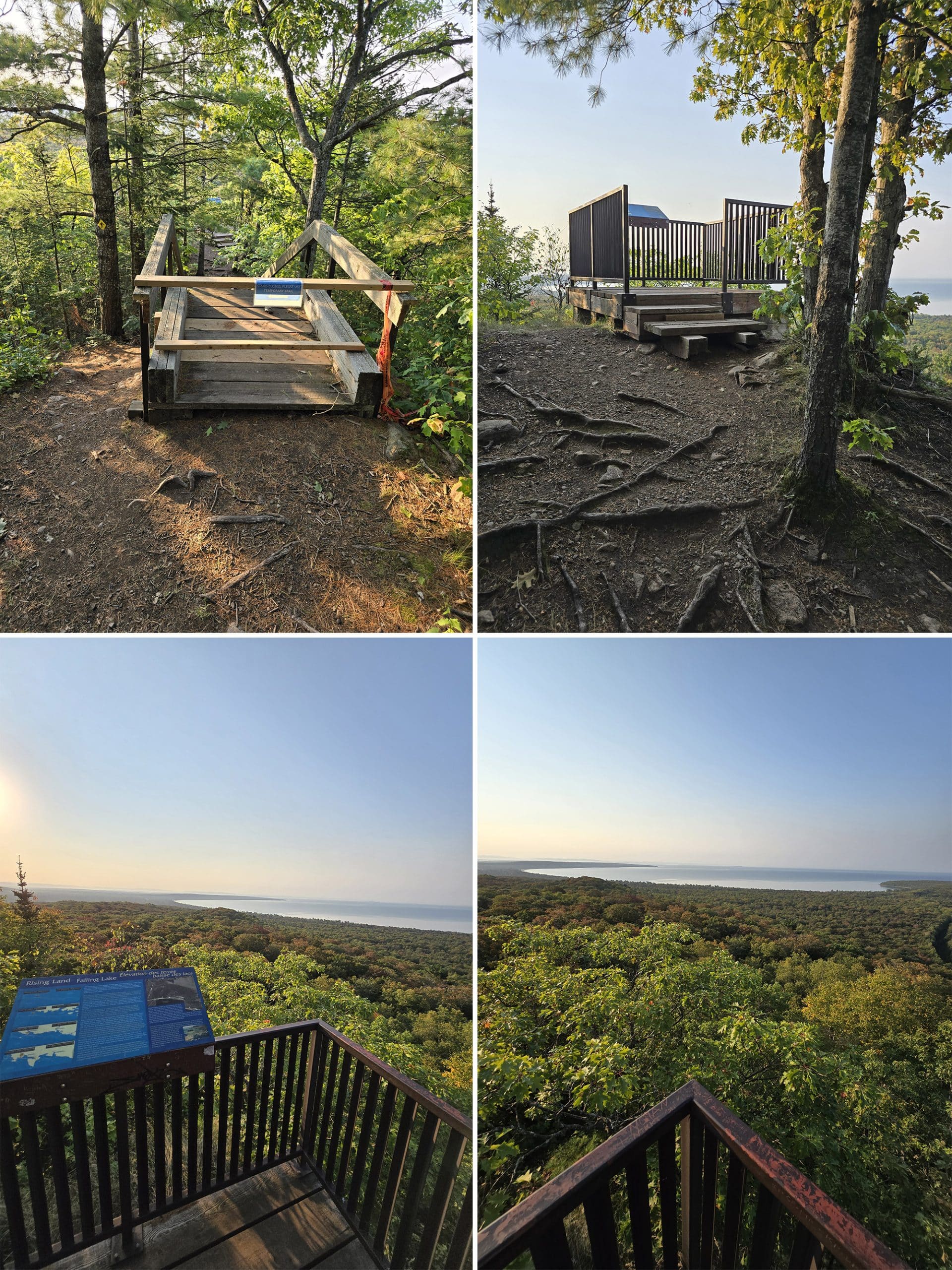 4 part image showing various views along the lookout trail.