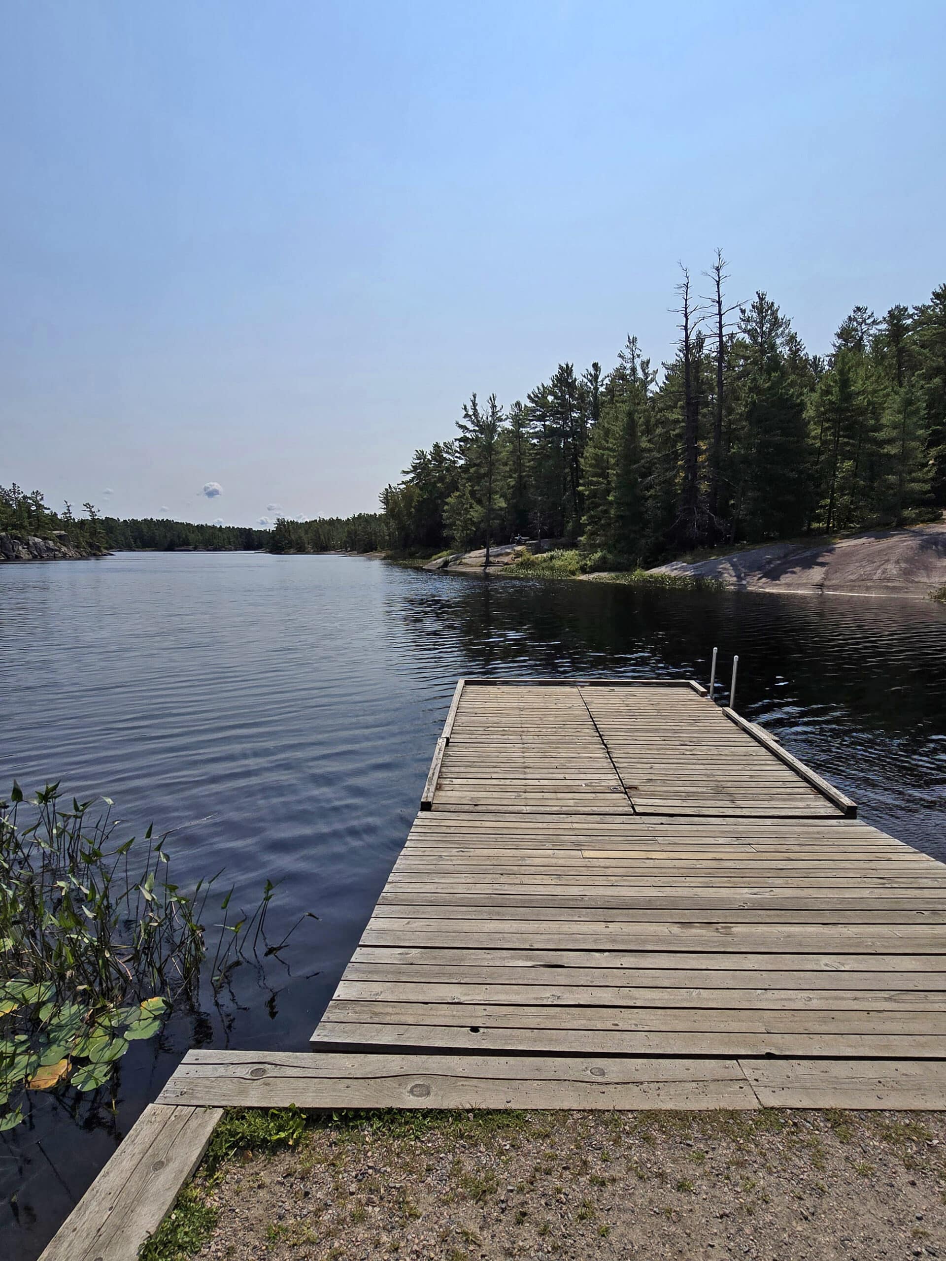 A wooden boat dock on Gut Lake.