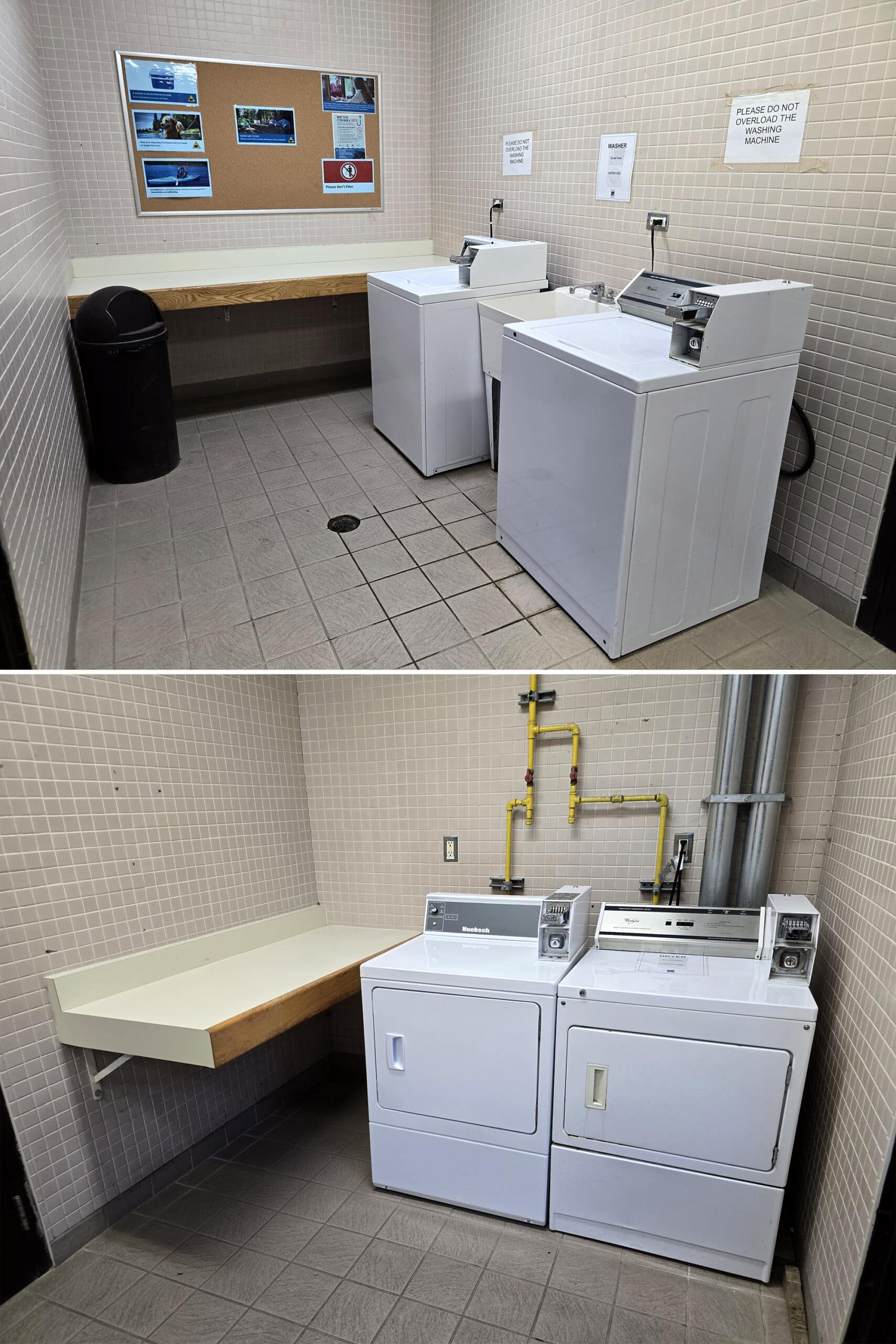 2 part image showing the laundry facilities at the Jack Pine comfort station.