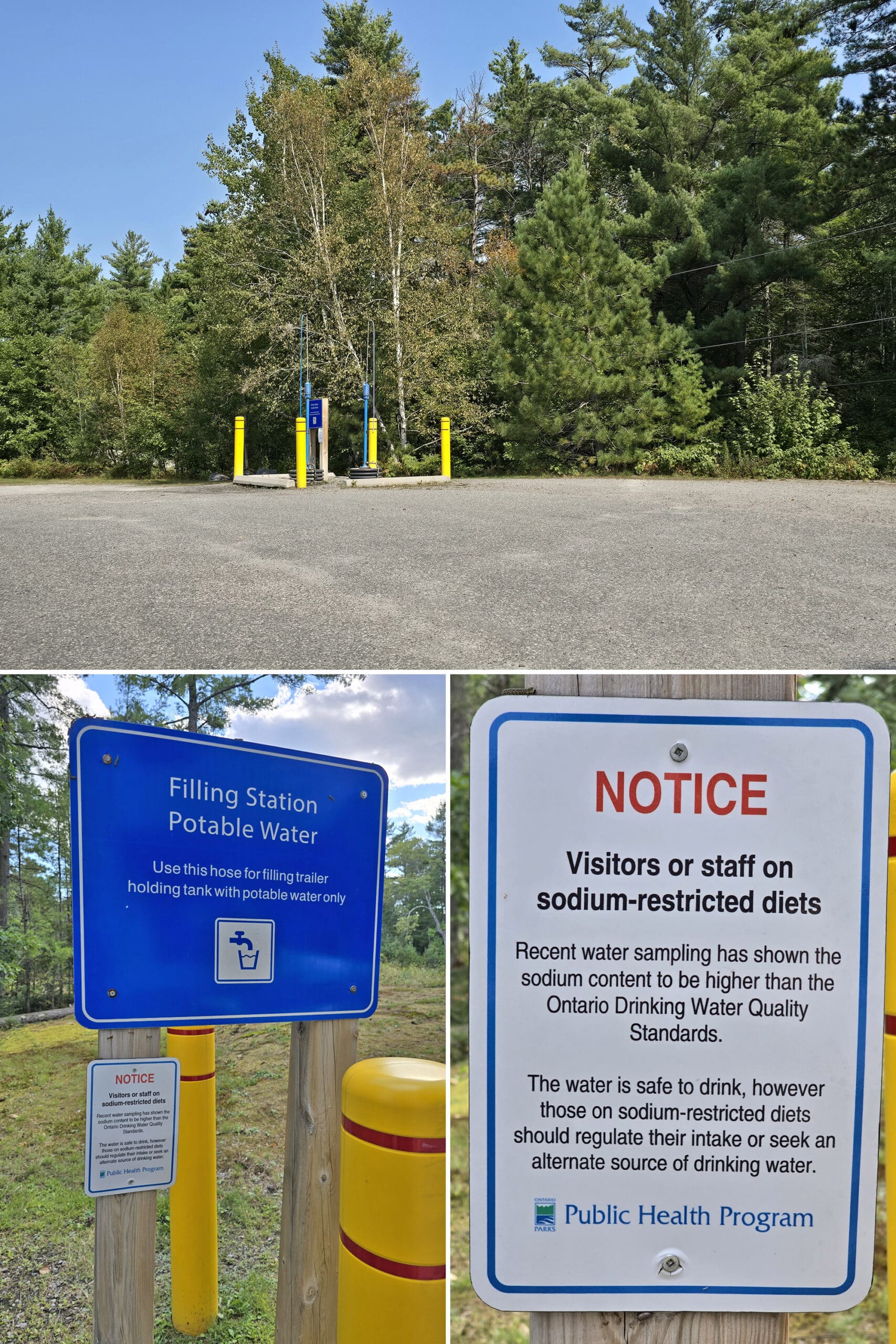 2 part image showing the fill station, as well as the signage about the sodium levels.