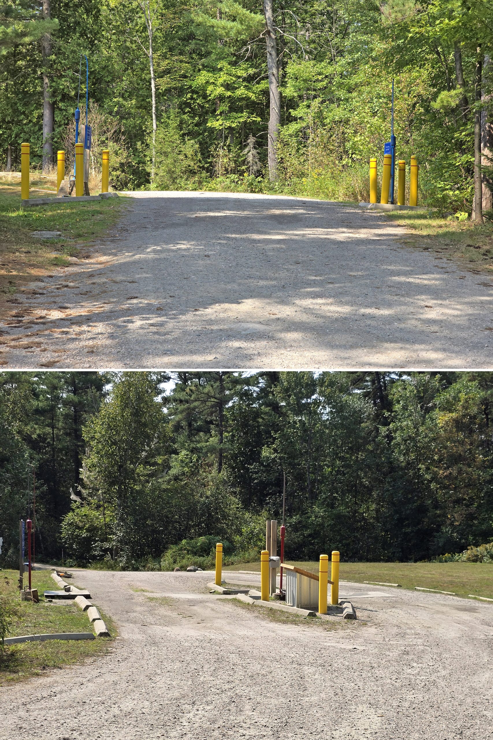 2 part image showing the fill and dump platforms at the Grundy Lake trailer sanitation station.