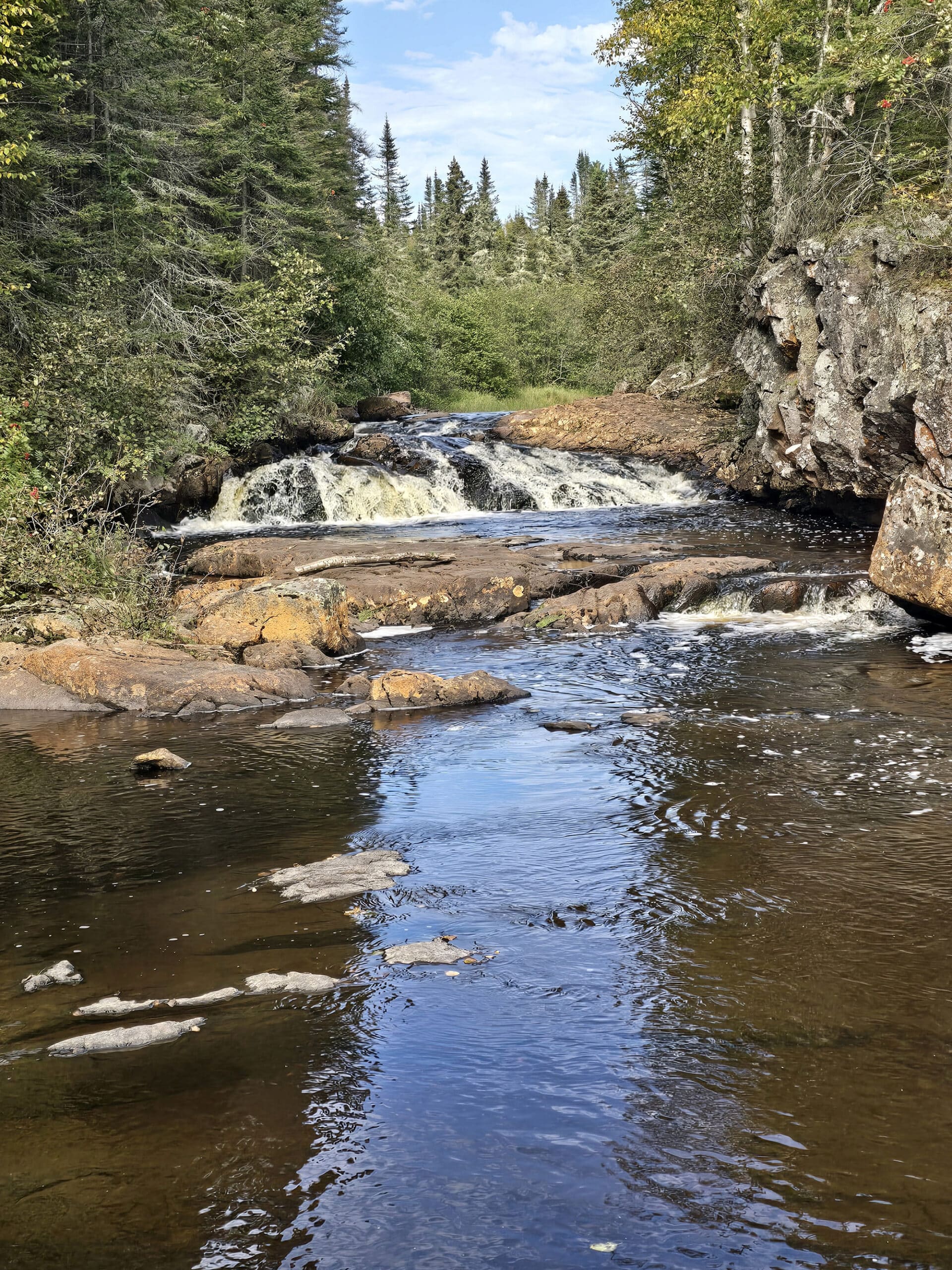 Looking at a small waterfall, from the top of mink creek falls.