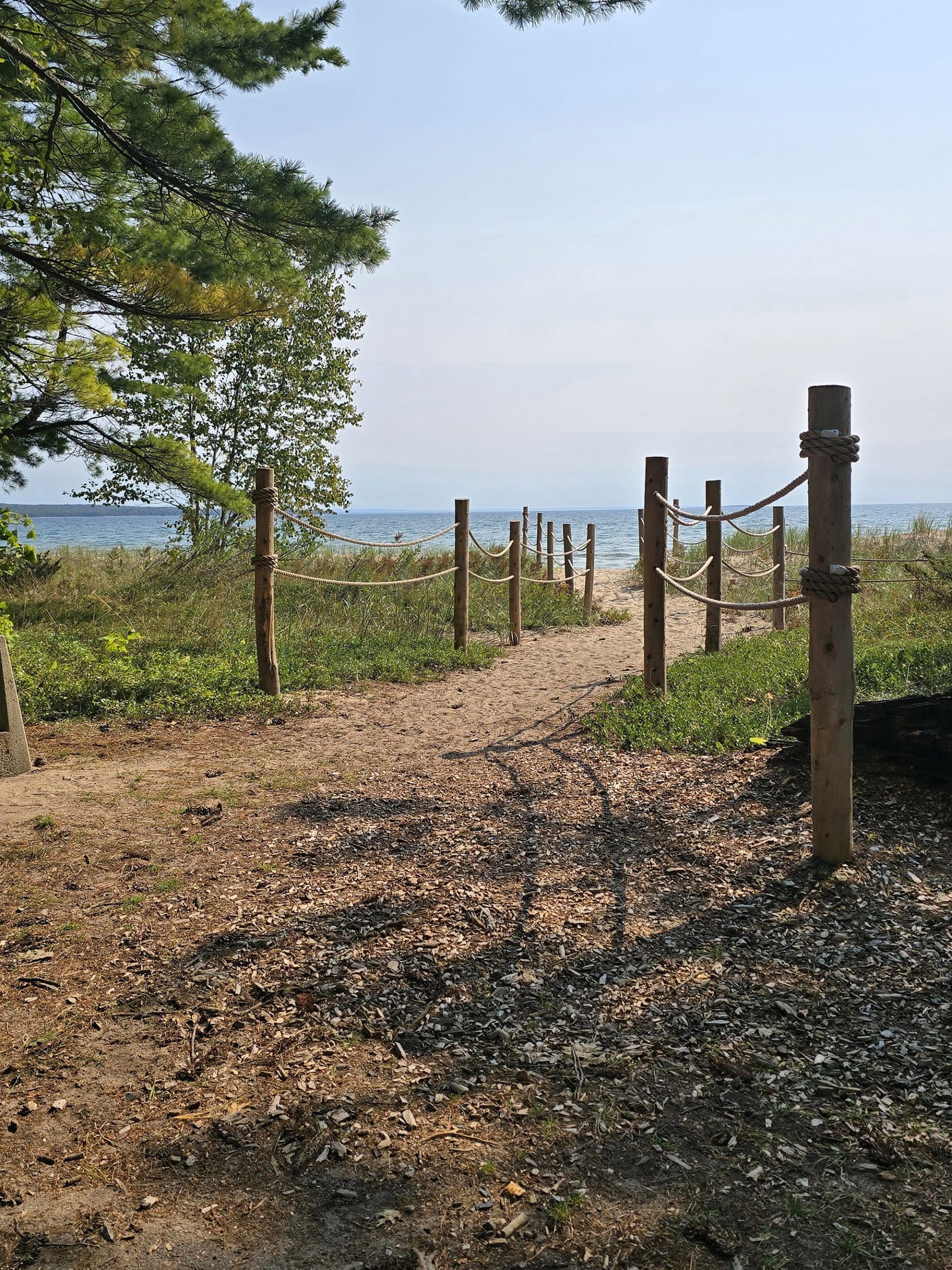 A trail leading to pancake bay beach.