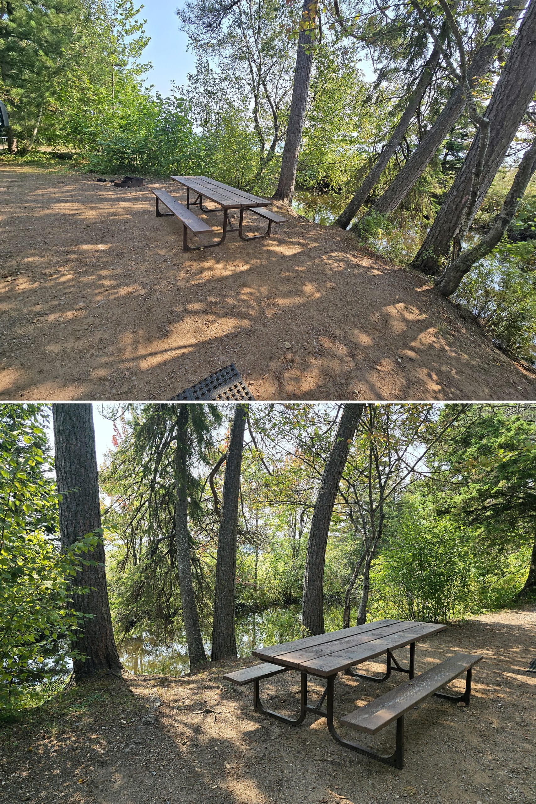 2 part image showing site 361 at pancake bay provincial park.