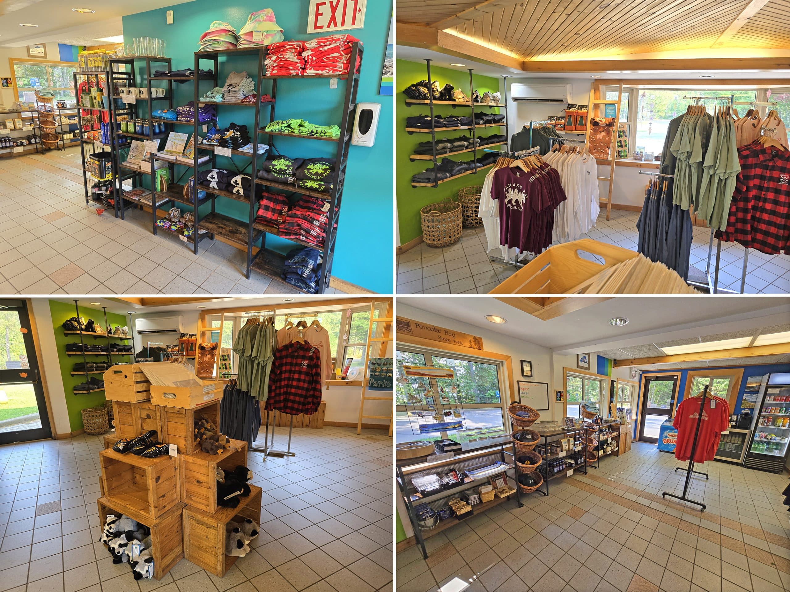 4 part image showing the pancake bay provincial park store.